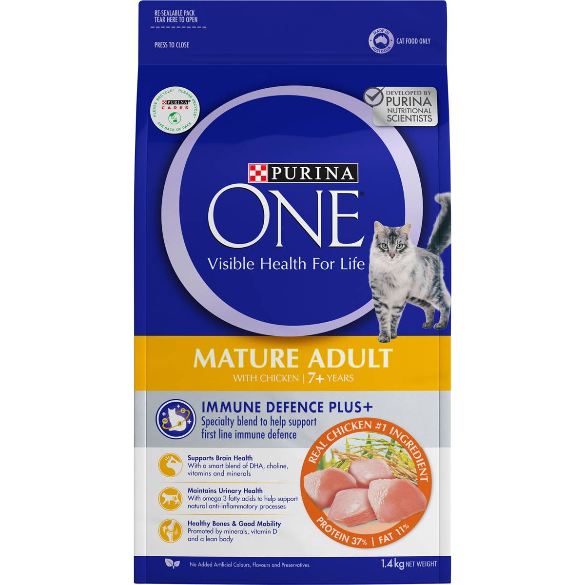 Purina One Mature Adult With Chicken 7+ Years Dry Cat Food 1.4kg ...