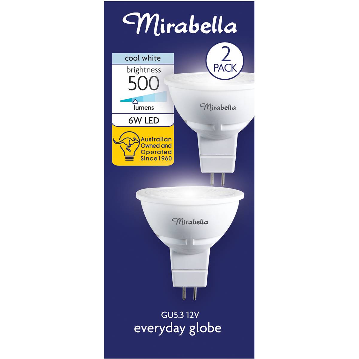 Mirabella 6w Led Gu5.3 12v Cool White Light Globe 2 Pack Woolworths
