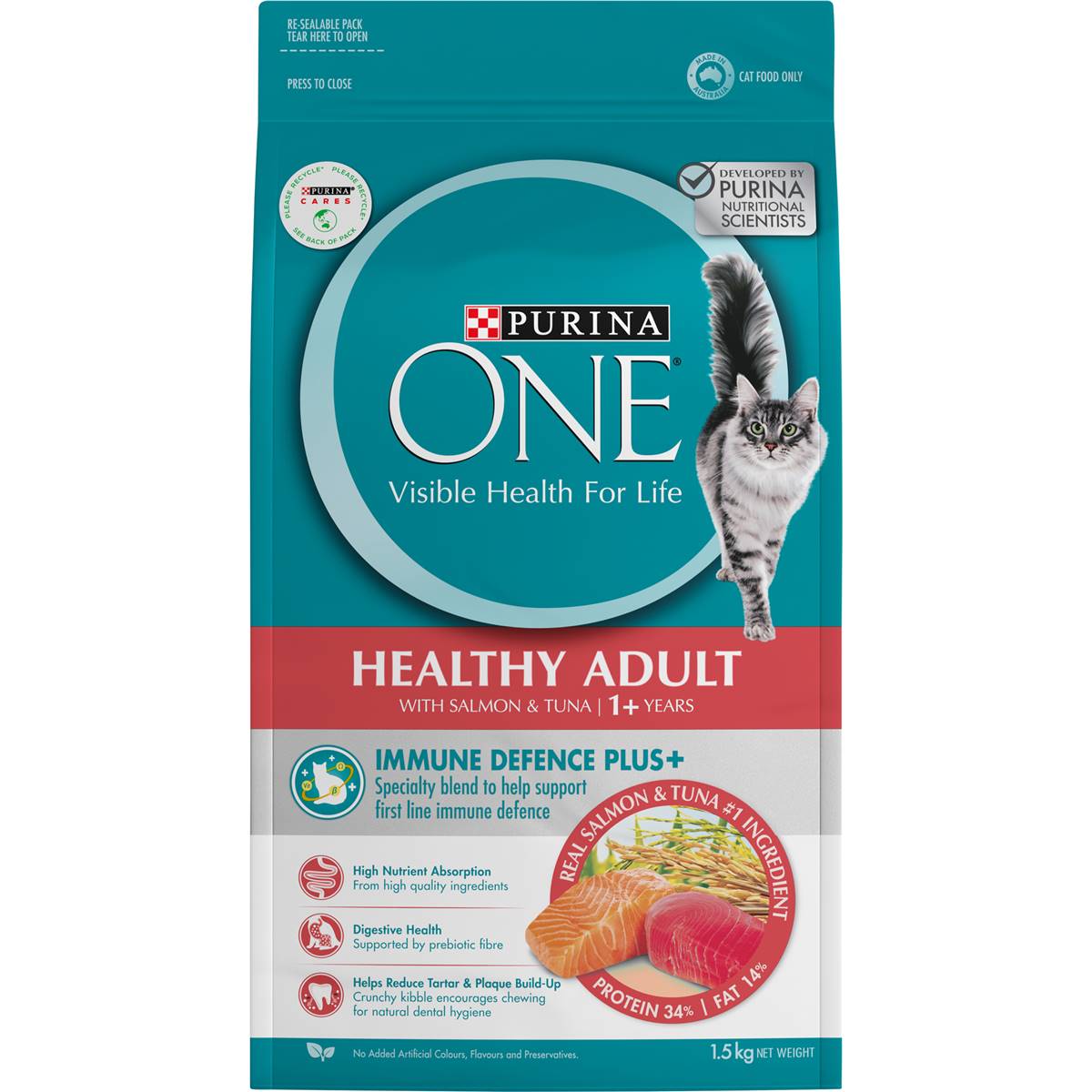 Purina One Healthy Adult With Salmon & Tuna 1+ Years Dry Cat Food 1.5kg 