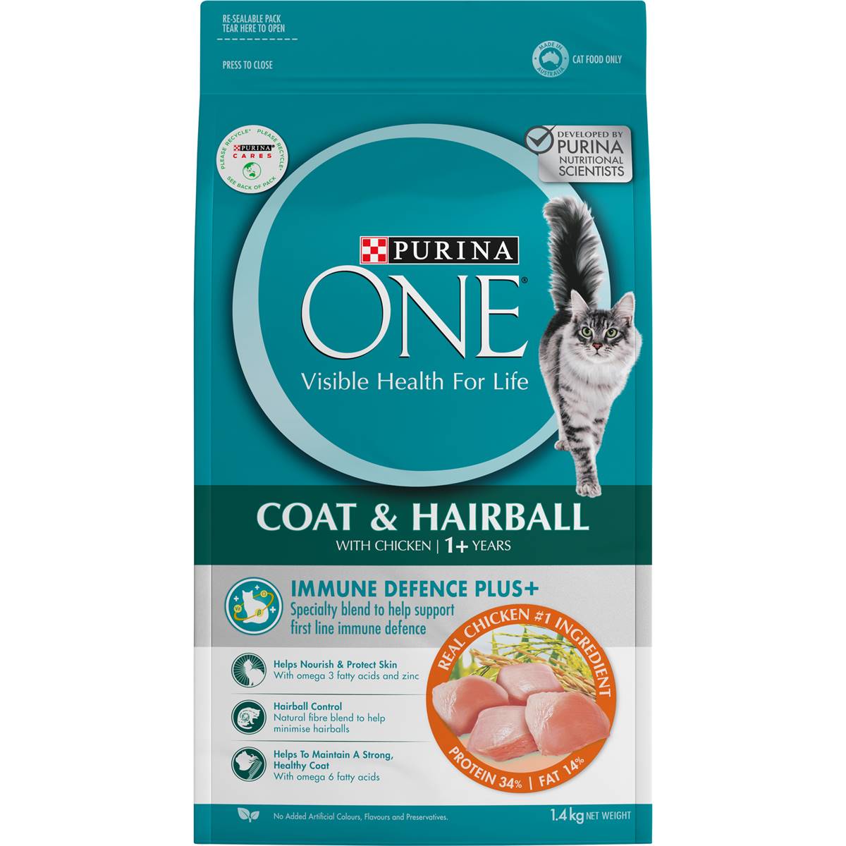 Purina One Coat & Hairball With Chicken 1+ Years 1.4kg | Woolworths