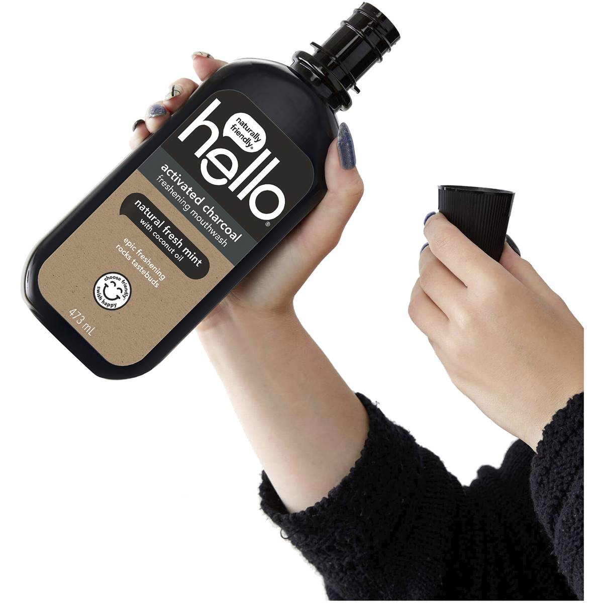 Hello Activated Charcoal Mouthwash Natural Fresh Mint 473ml Woolworths