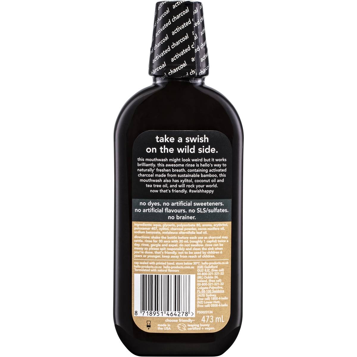 Hello Activated Charcoal Mouthwash Natural Fresh Mint 473ml Woolworths