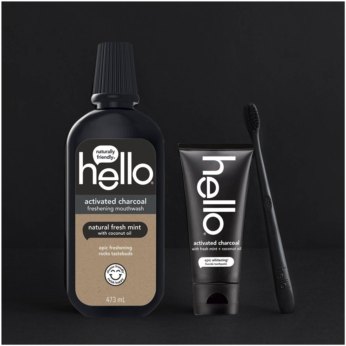 Hello Activated Charcoal Mouthwash Natural Fresh Mint 473ml Woolworths