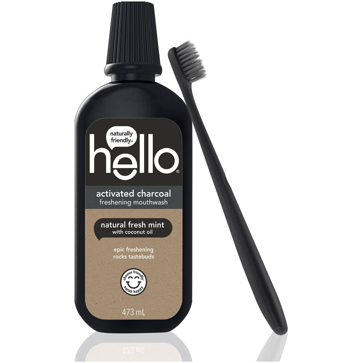 Hello Activated Charcoal Mouthwash Natural Fresh Mint 473ml | Woolworths