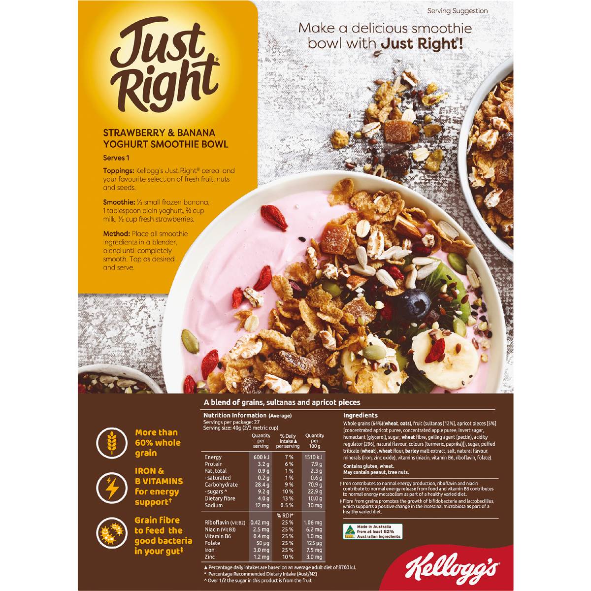 Kellogg's Just Right Apricot & Sultana Breakfast Cereal Value Pack 1.1kg Woolworths