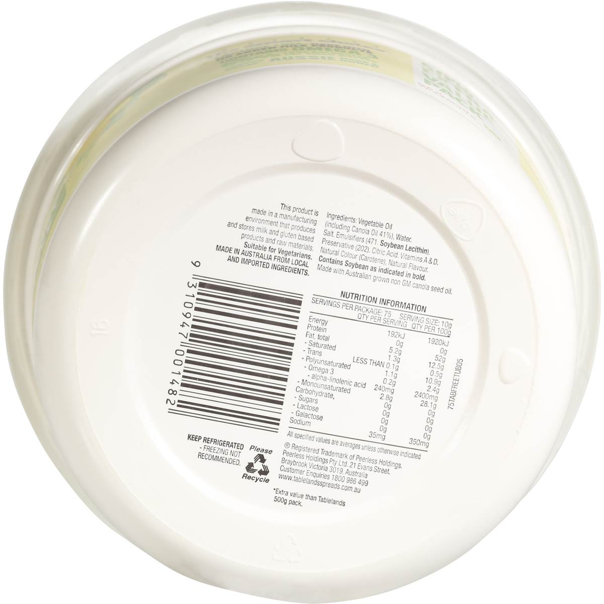 Tablelands Dairy Free Margarine Spread 750g Woolworths