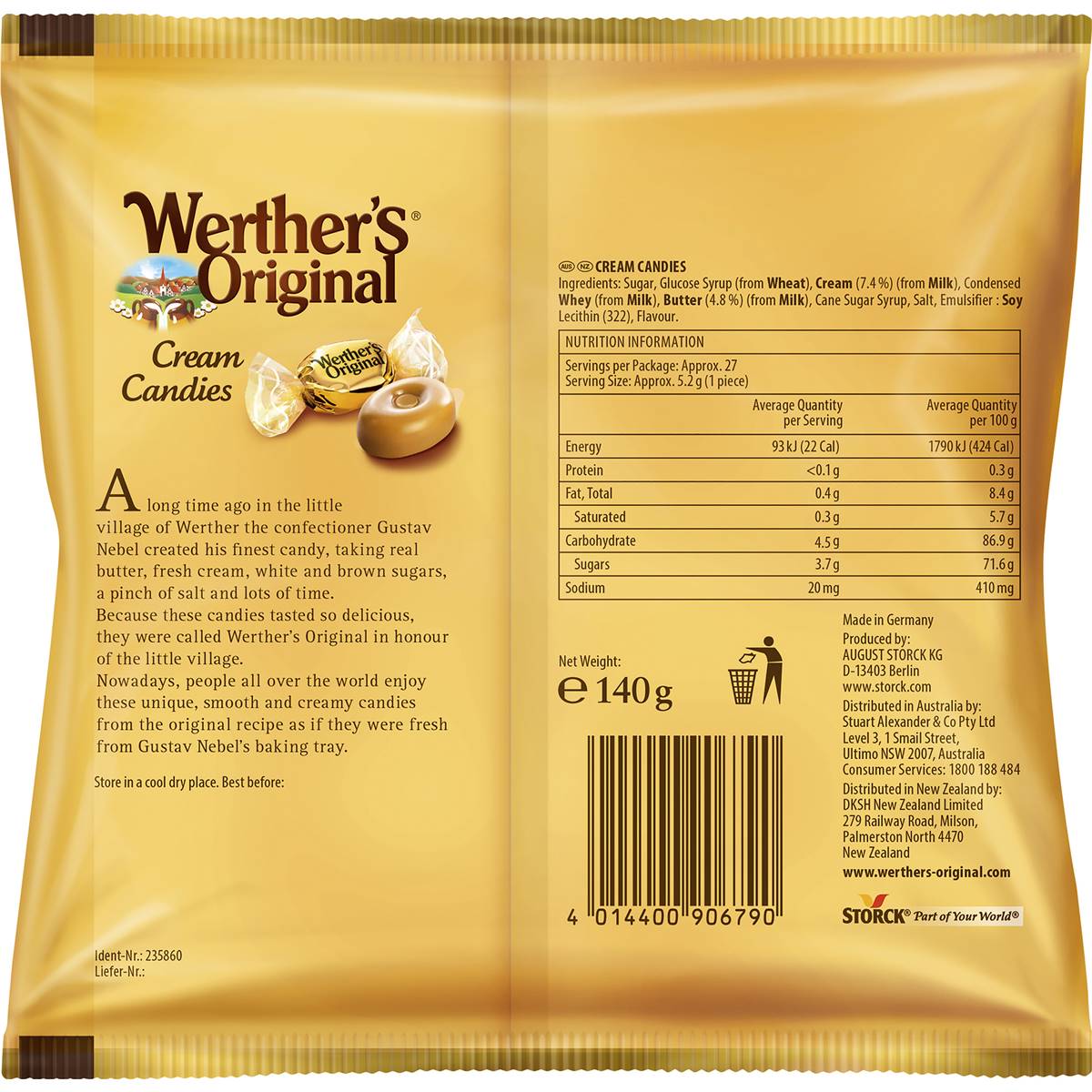 Werther's Original Cream Candies Classic 140g Woolworths