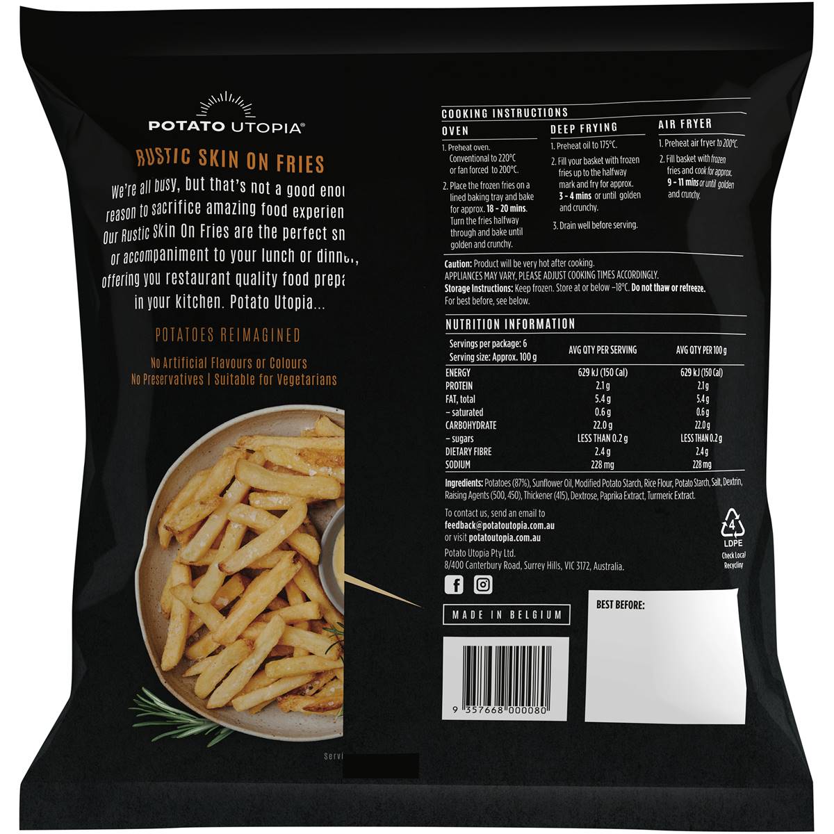 Potato Utopia Rustic Skin On Fries 600g Woolworths
