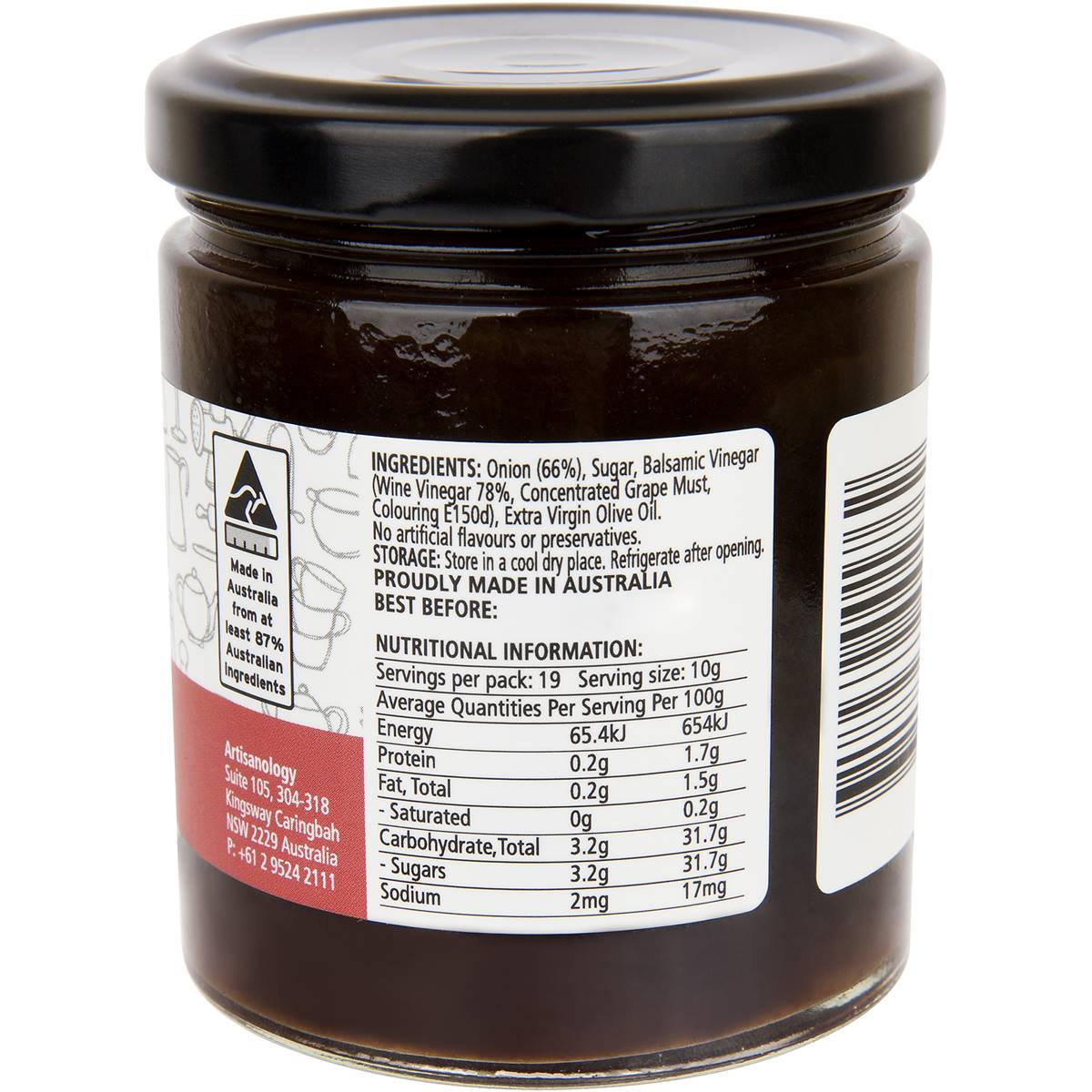 Artisanology Caramelised Balsamic Onion Jam Gluten Free 190g Woolworths