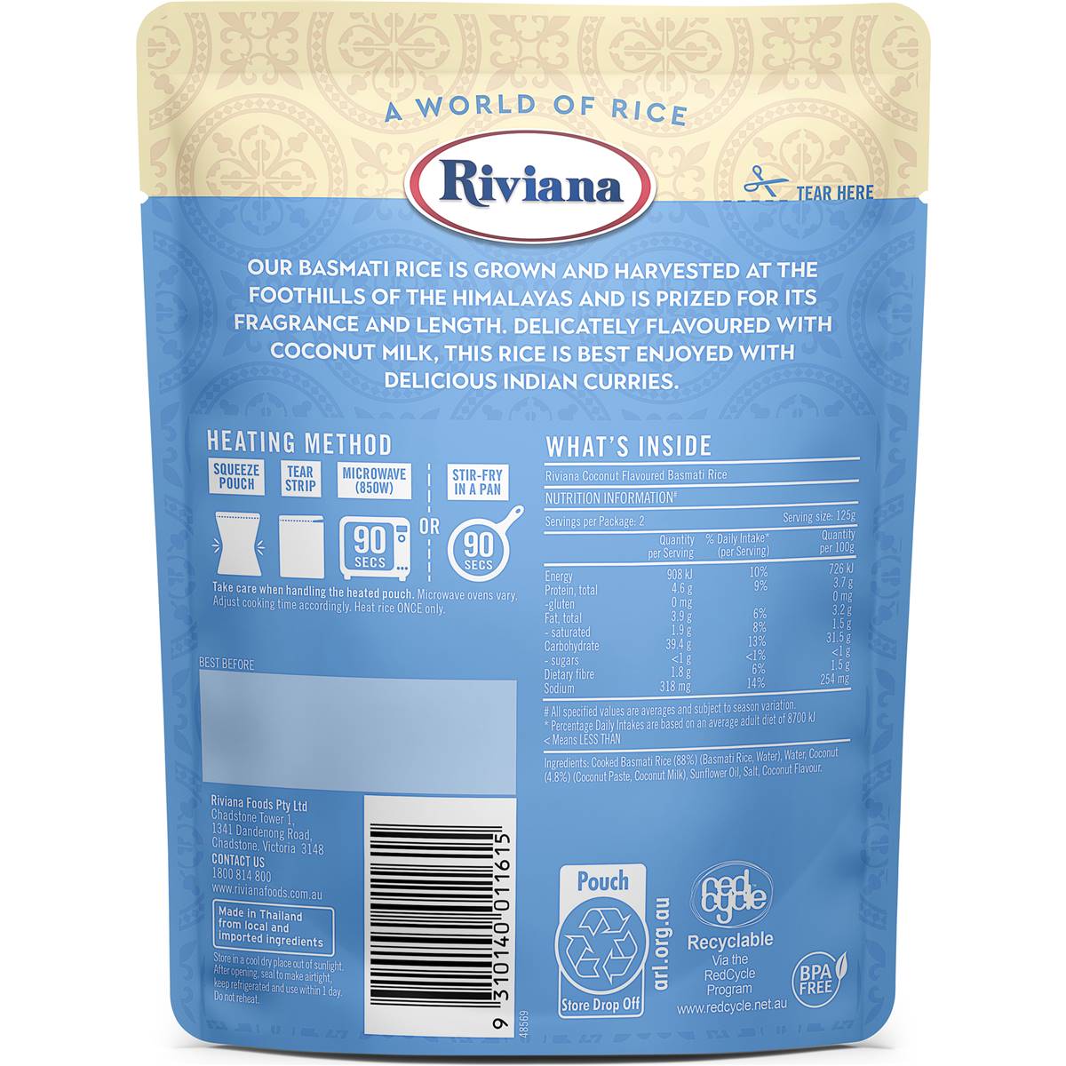 Riviana Microwave Basmati Pouch Coconut 250g Woolworths