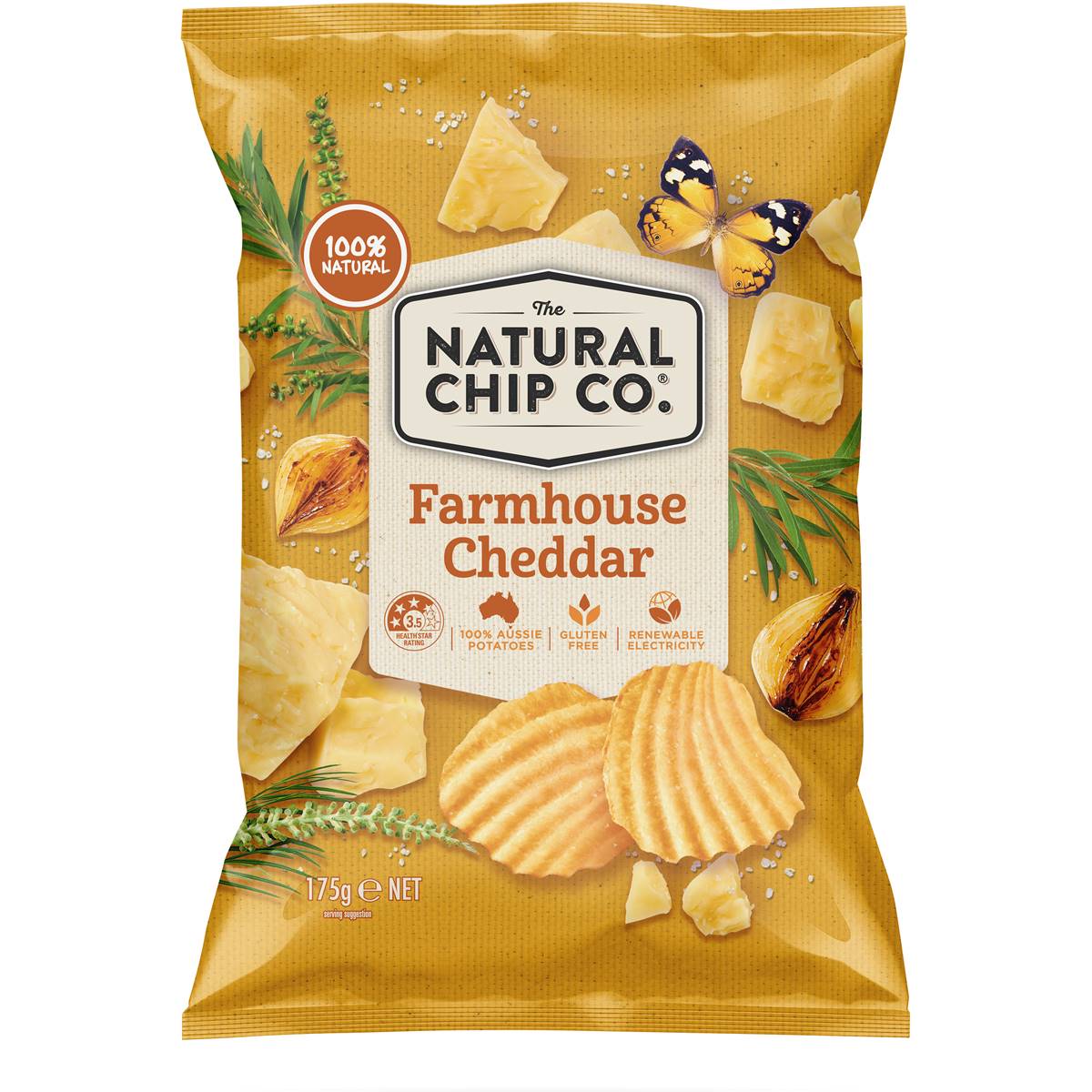 The Natural Chip Co. Farmhouse Cheddar Potato Chips 175g Woolworths