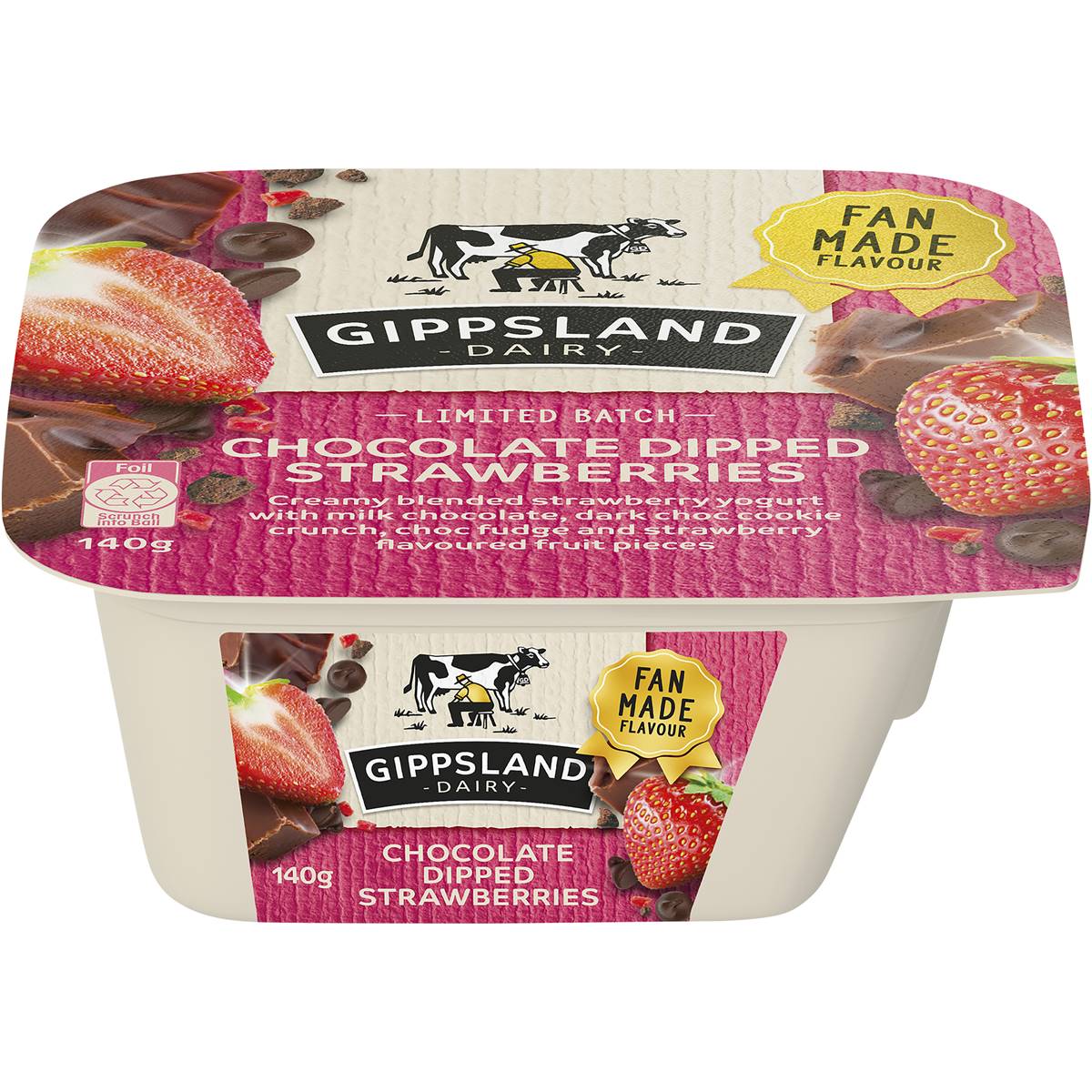 Gippsland Dairy Chocolate Dipped Strawberry Yoghurt 140g Woolworths