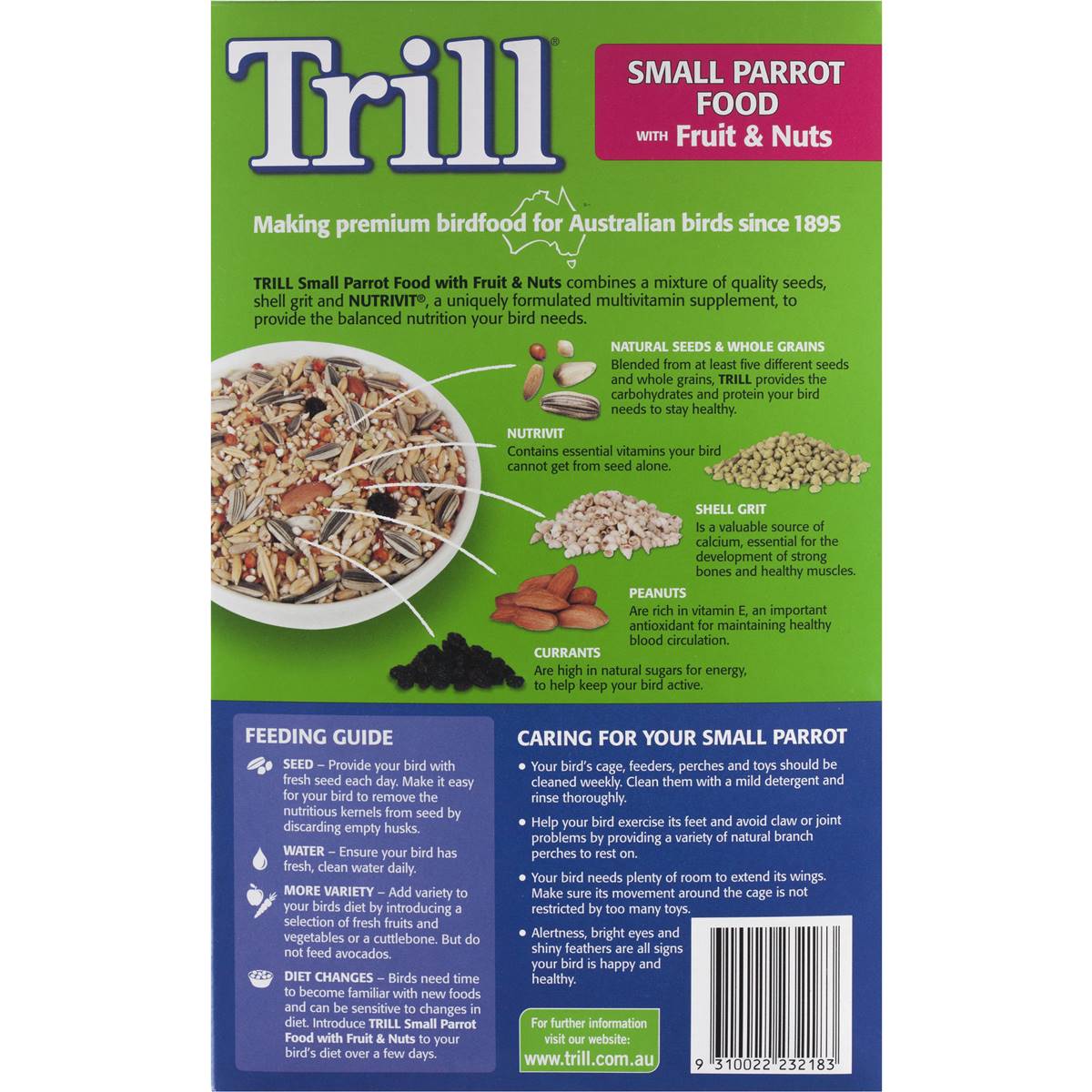 Trill Bird Food Small Parrot Fruit & Nut 2kg Woolworths