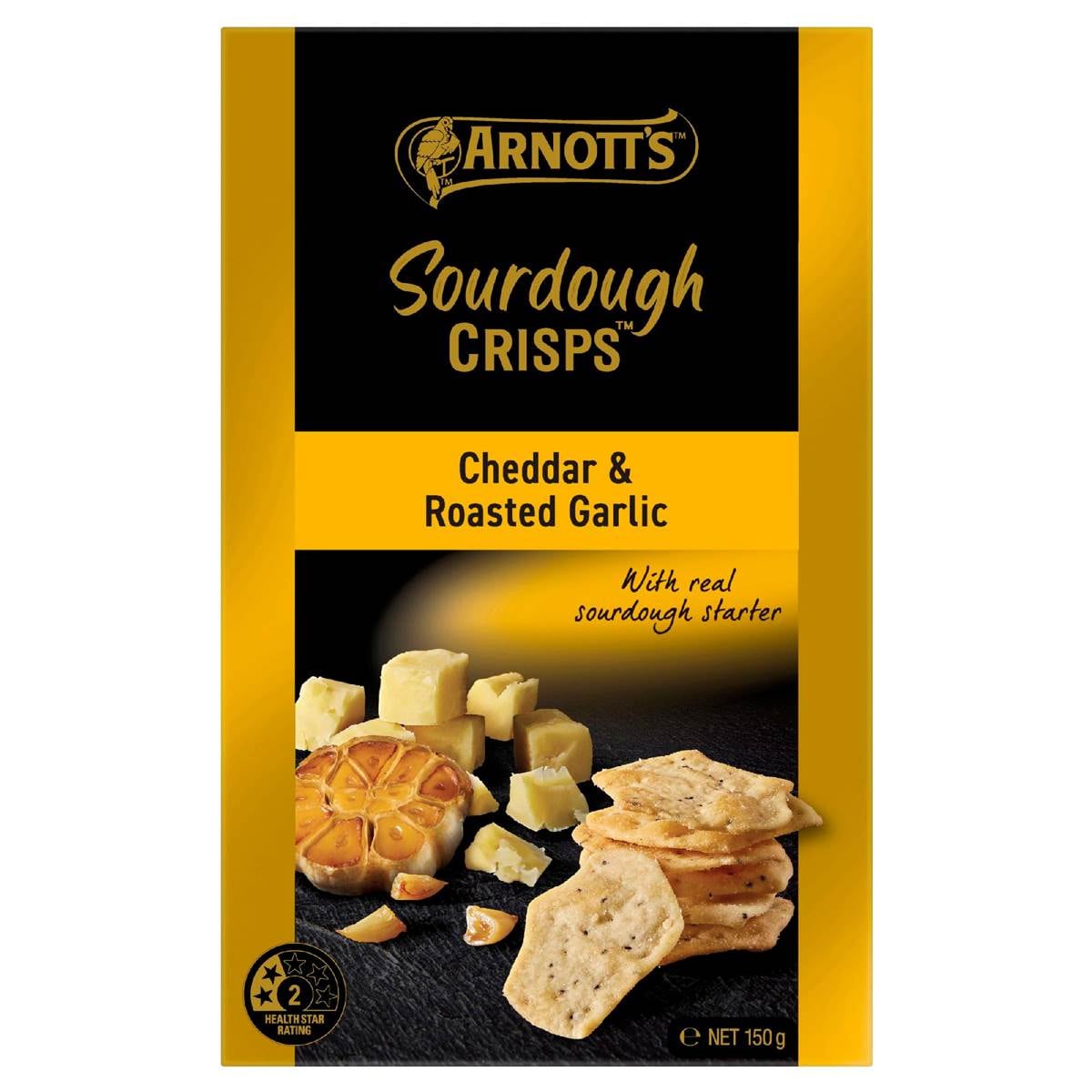 Arnott's Sourdough Crisps Cheddar & Roast Garlic Crackers 150g Woolworths