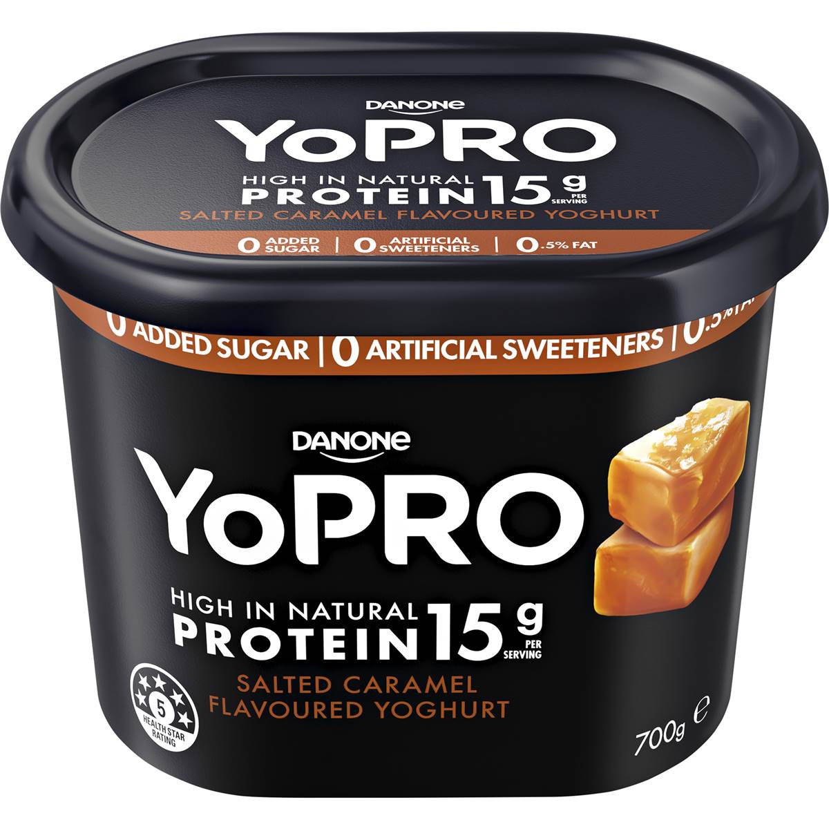 Yopro Danone High Protein Yoghurt No Added Sugar Salted Caramel 700g ...