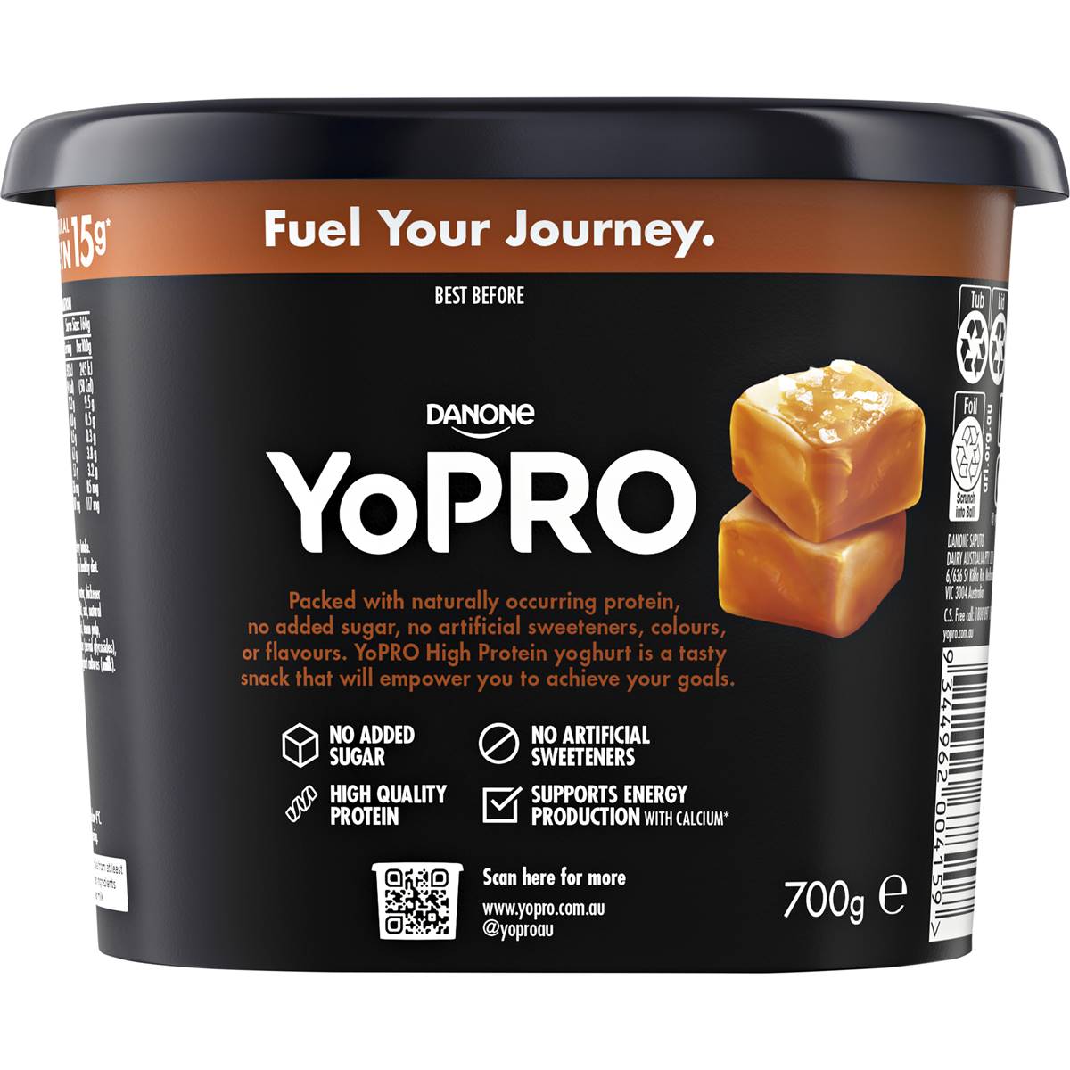 Yopro Danone High Protein Yoghurt No Added Sugar Salted Caramel 700g