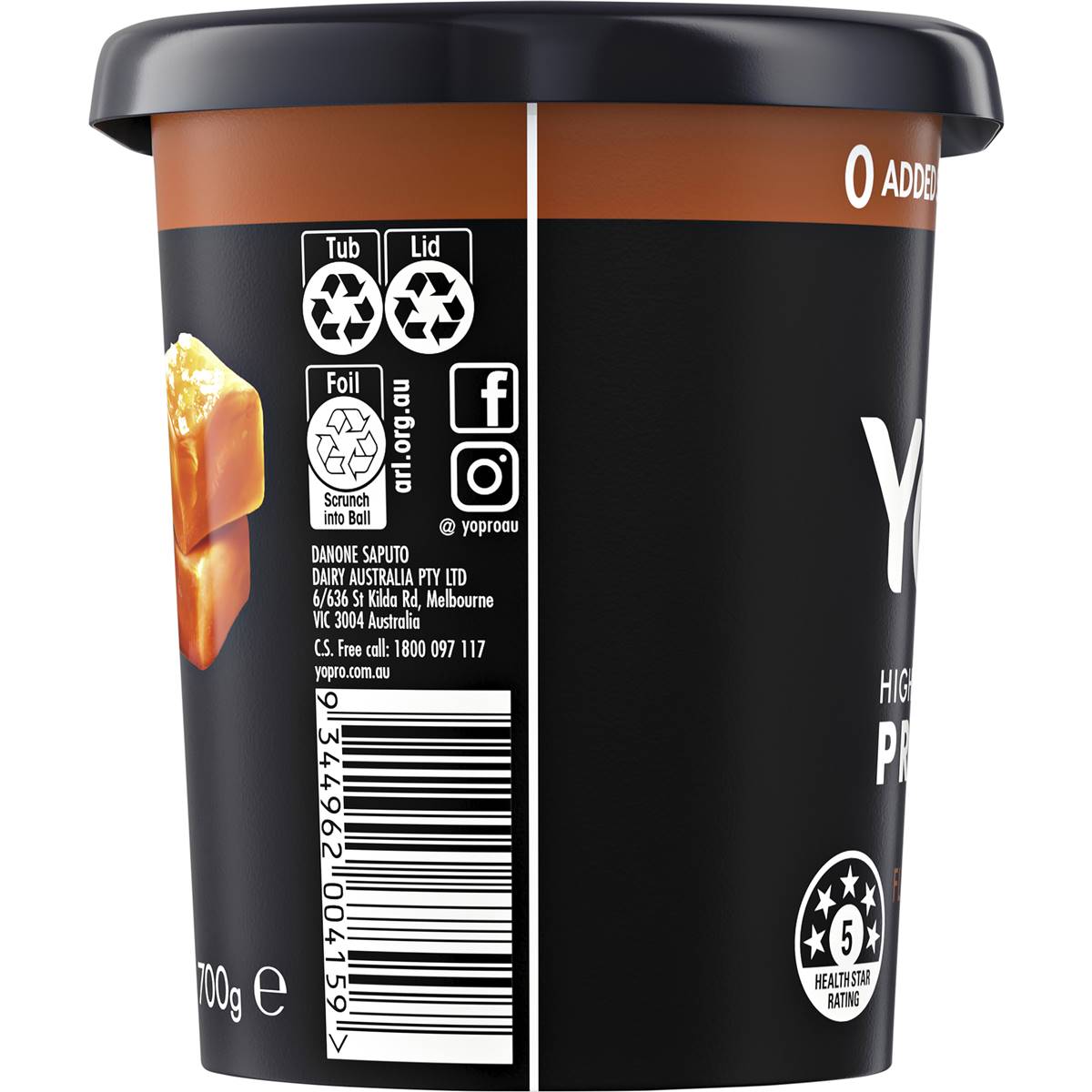 Yopro Danone High Protein Yoghurt No Added Sugar Salted Caramel 700g