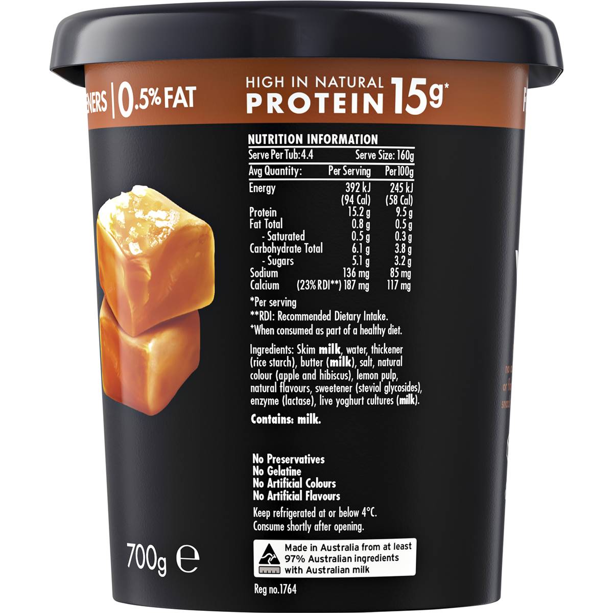 Yopro Danone High Protein Yoghurt No Added Sugar Salted Caramel 700g