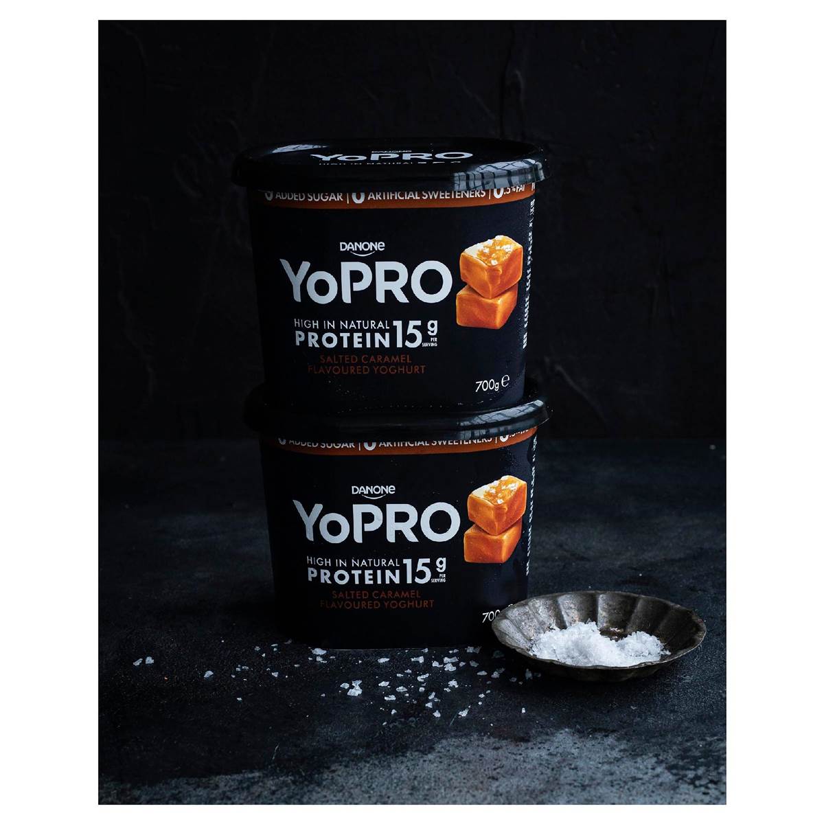 Yopro Danone High Protein Yoghurt No Added Sugar Salted Caramel 700g