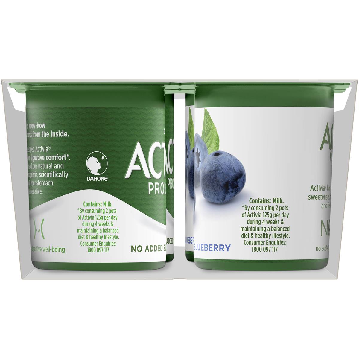 Activia Danone Probiotic Yoghurt No Added Sugar Blueberry 125g X 4 Pack