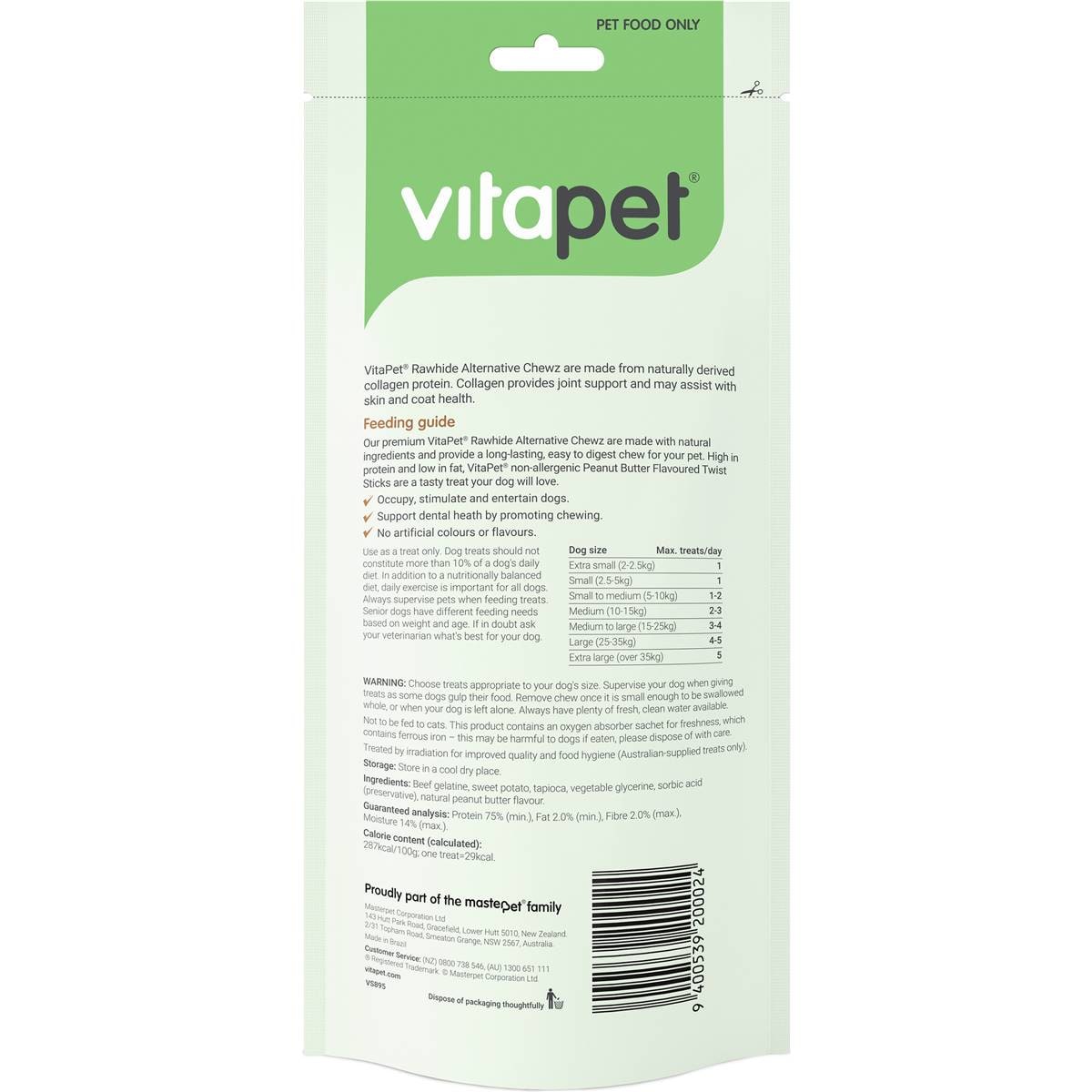 Vitapet Chewz Twist Stick Peanut Butter Flavour Dog Treats 10 Pack