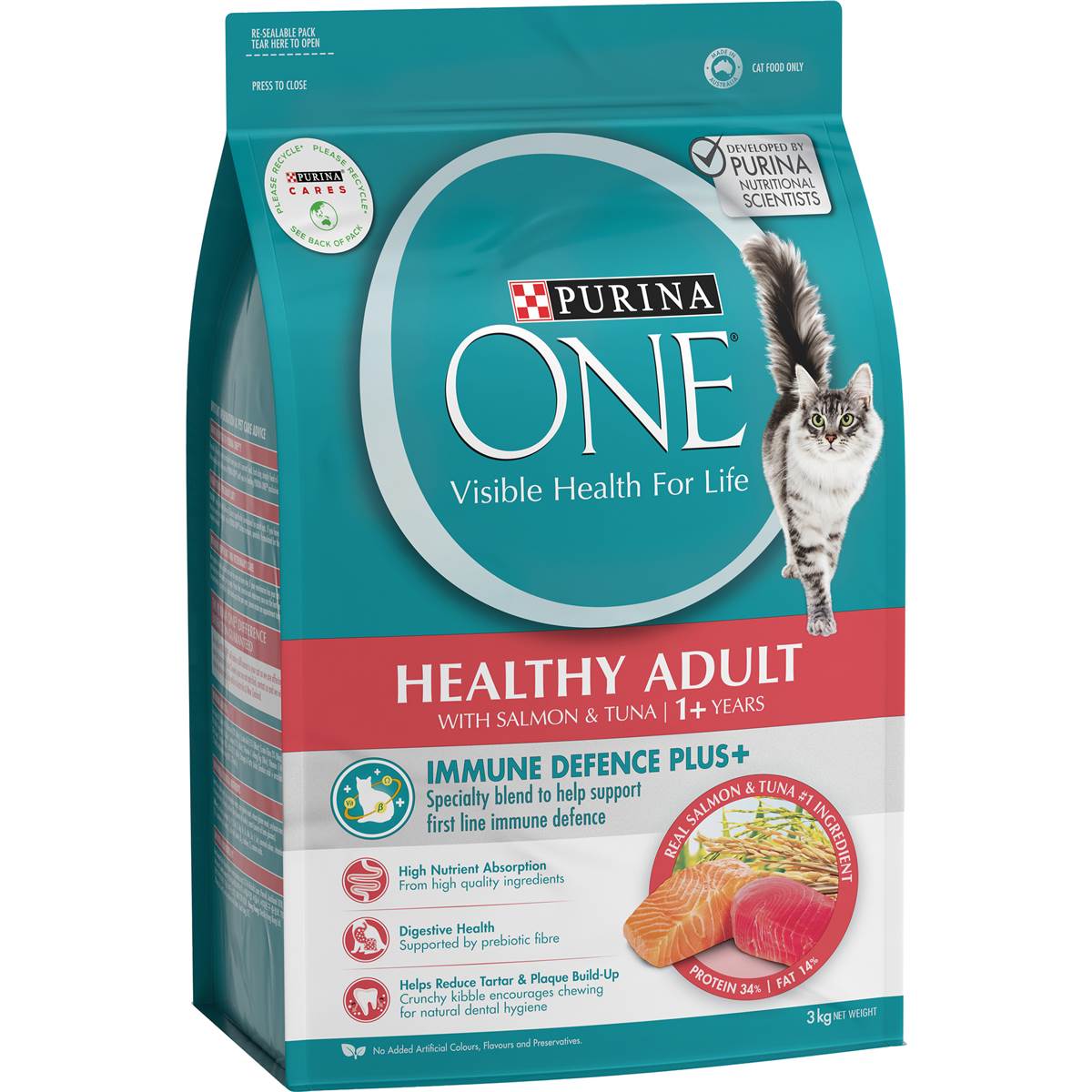 Purina One Healthy Adult With Salmon & Tuna 1+ Years Dry Cat Food 3kg ...