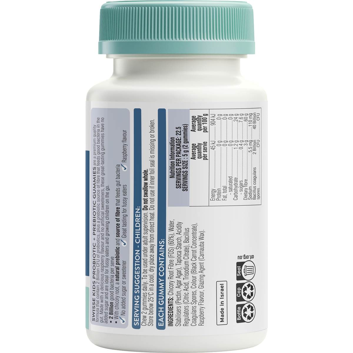 Swisse Kids Probiotic + Probiotic Gummies For Gut Health 45 Pack