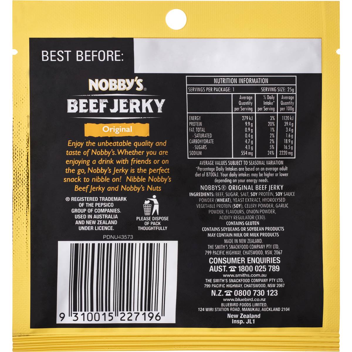 Nobby's Beef Jerky Original 25g Woolworths