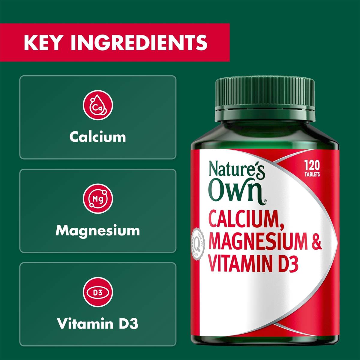 Nature's Own Calcium, Magnesium & Vitamin D Tablets For Bone Health 120