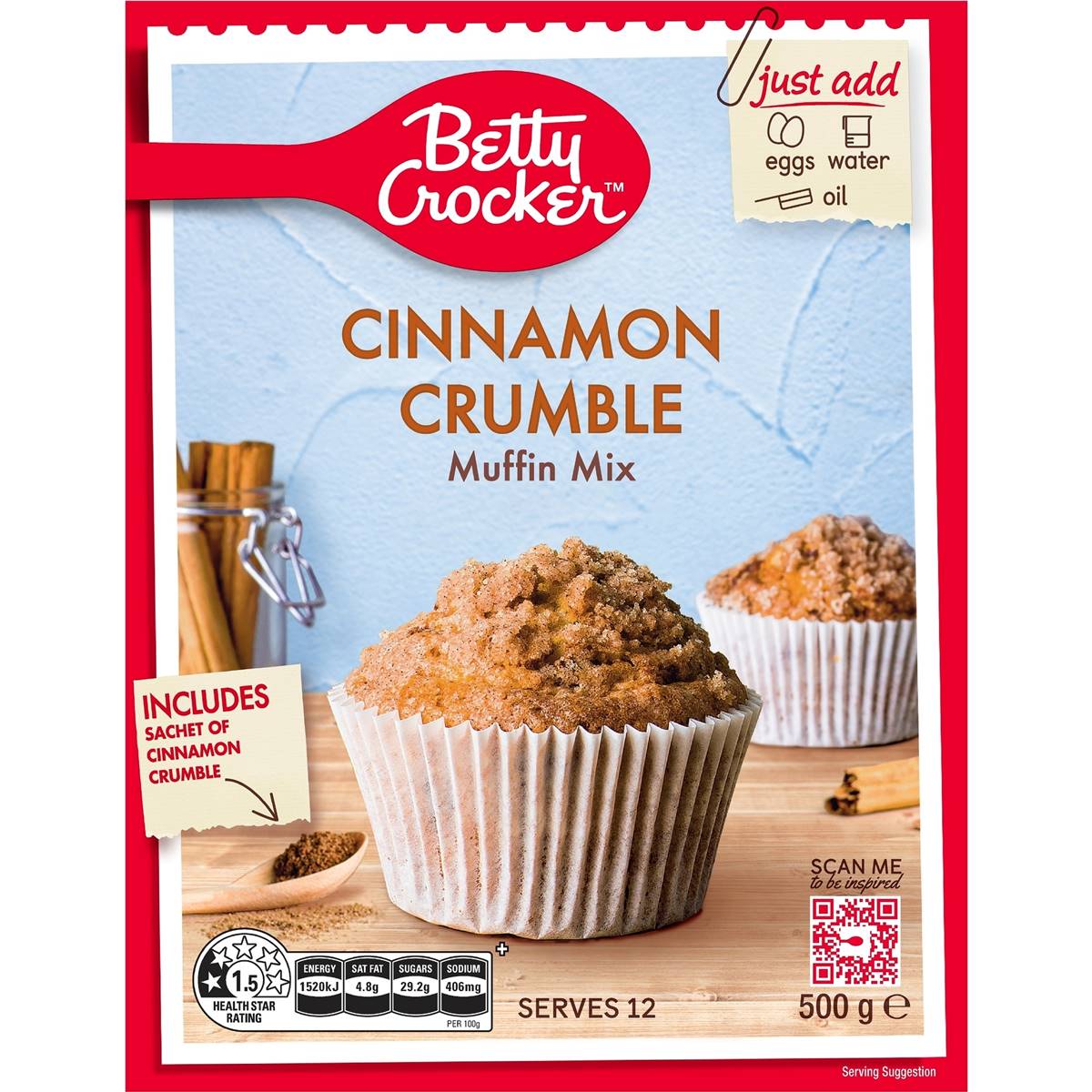 Betty Crocker Cinnamon Crumble Muffin Mix Muffin Mix 500g Woolworths betty-crocker-cinnamon-crumble-muffin-mix-muffin-mix-500g-woolworths