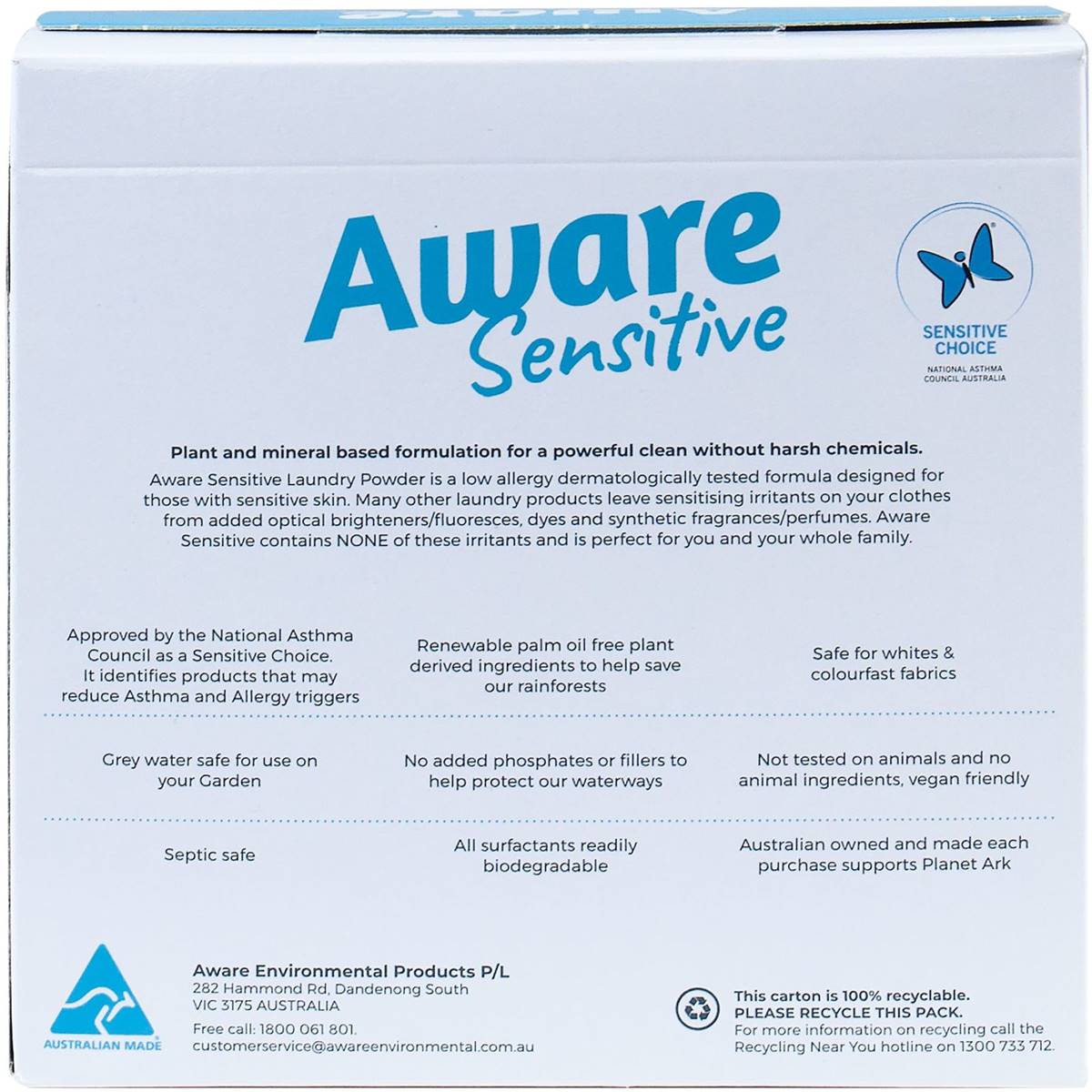 Aware Sensitive Laundry Powder Top & Front Loader 1kg Woolworths