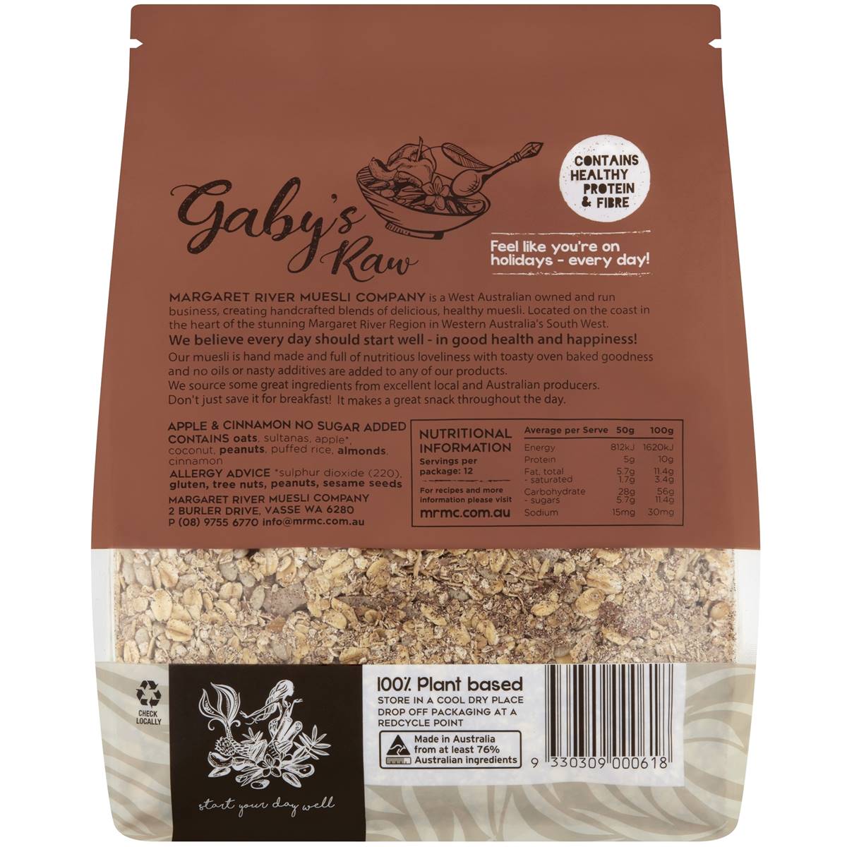 Gaby's Raw Muesli No Sugar Cinnamon & Red Apple 600g Woolworths