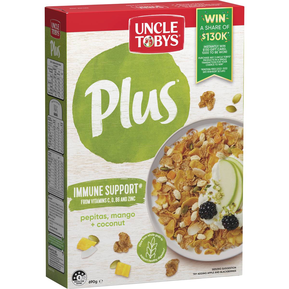 Uncle Tobys Plus Immune Support Breakfast Cereal 690g Woolworths