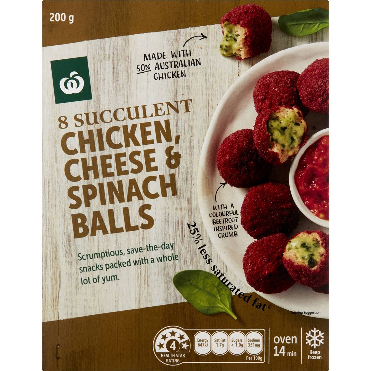 Woolworths Chicken, Cheese & Spinach Balls 8 Pack Woolworths