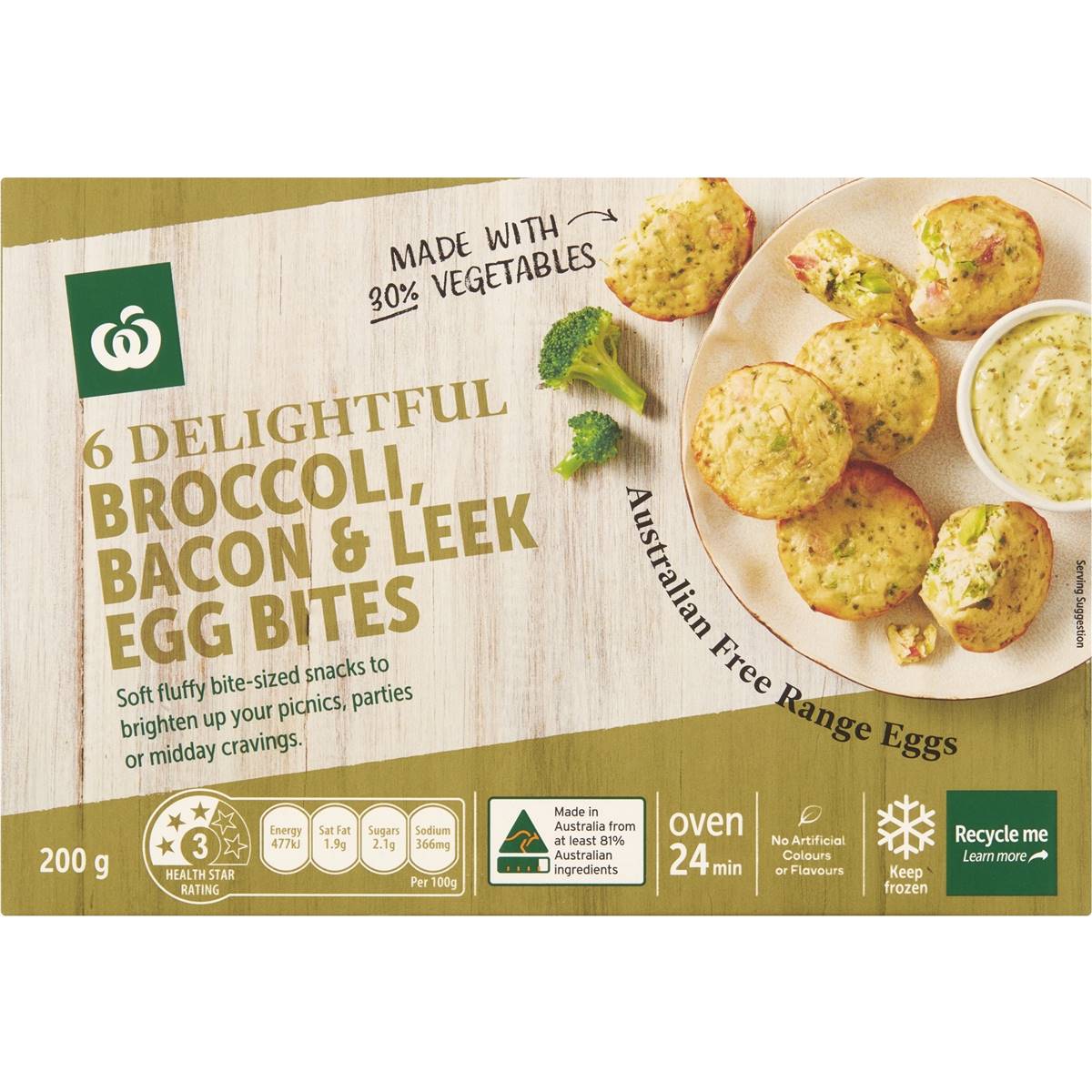 Woolworths Broccoli, Bacon & Leek Egg Bites 6 Pack Woolworths