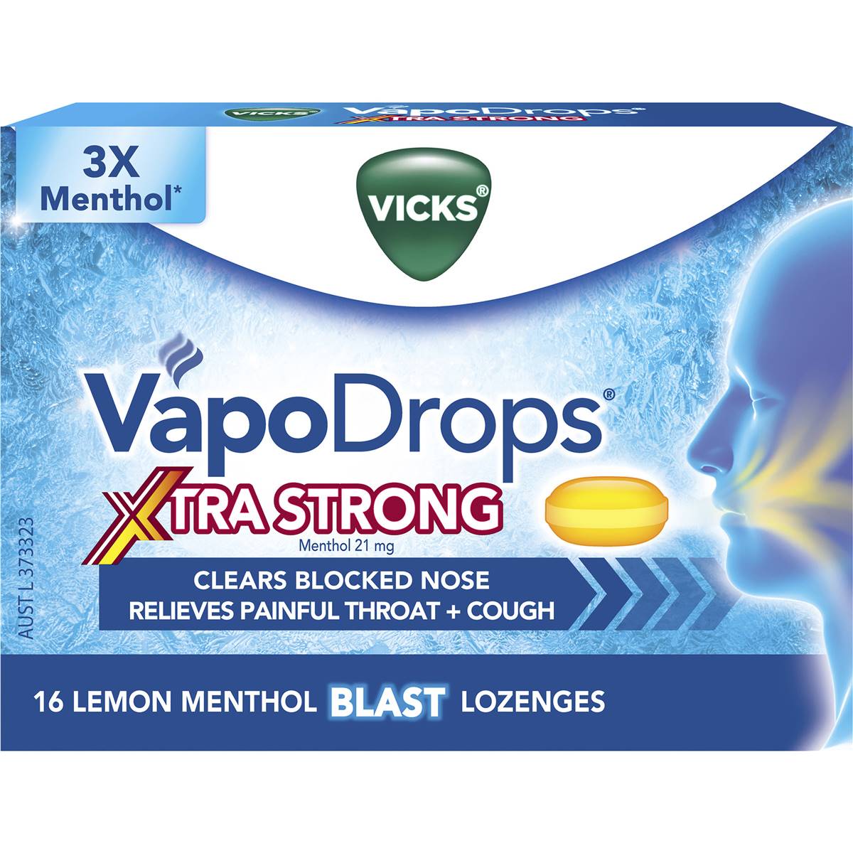 Vicks Vapodrops Xtra Strong Lemon Menthol Blast 16 Pack 