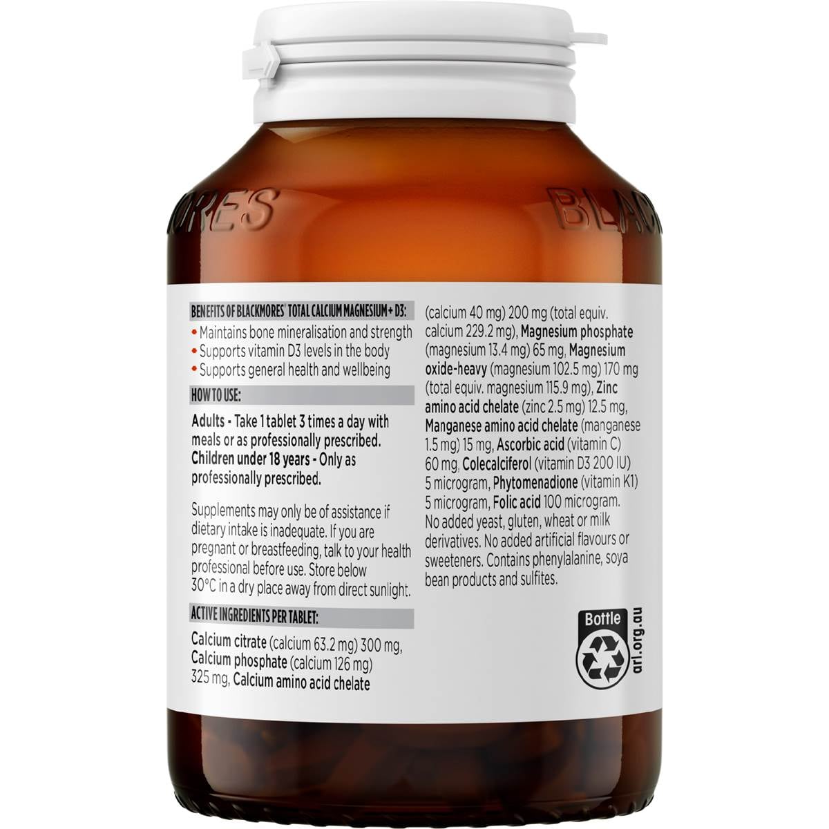 Blackmores Total Calcium Magnesium + D3 Bone Health Vitamin Tablets 125