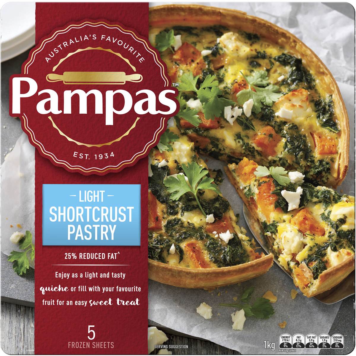Pampas Shortcrust Pastry 5 Sheets 25 Reduced Fat 1kg Woolworths