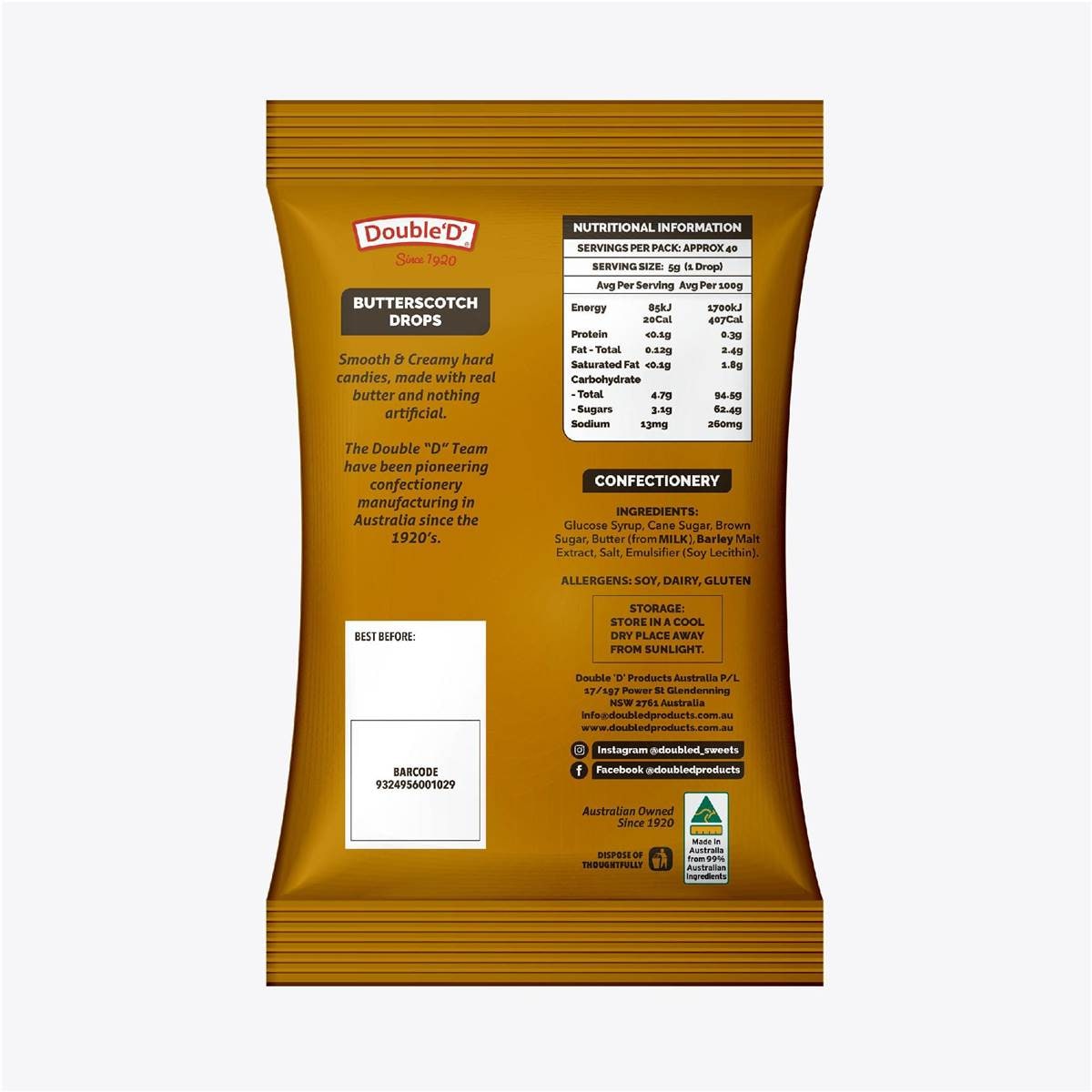 Double D Butterscotch Drops 200g Woolworths