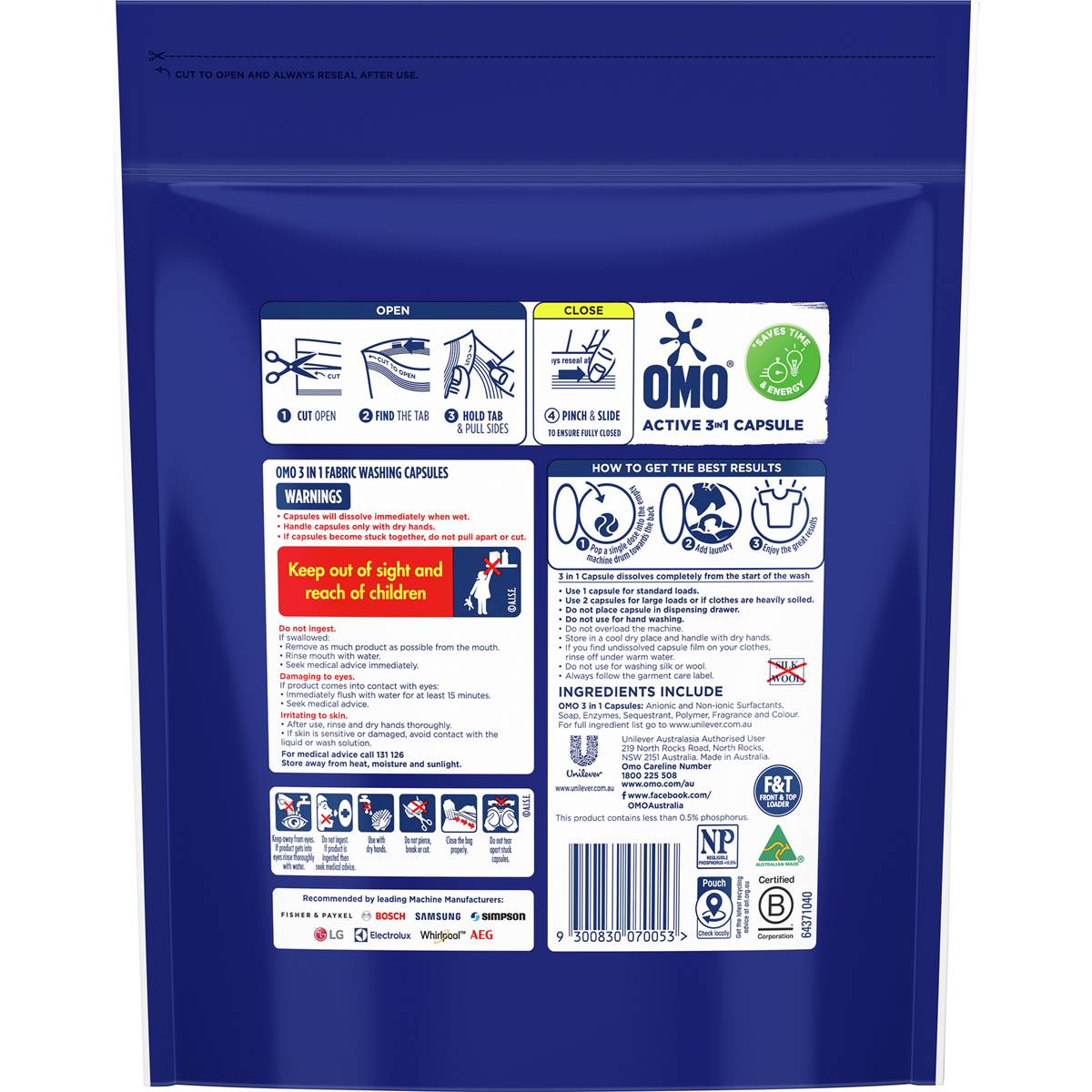 Omo Active Laundry Capsules 3in1 50 Pack Woolworths