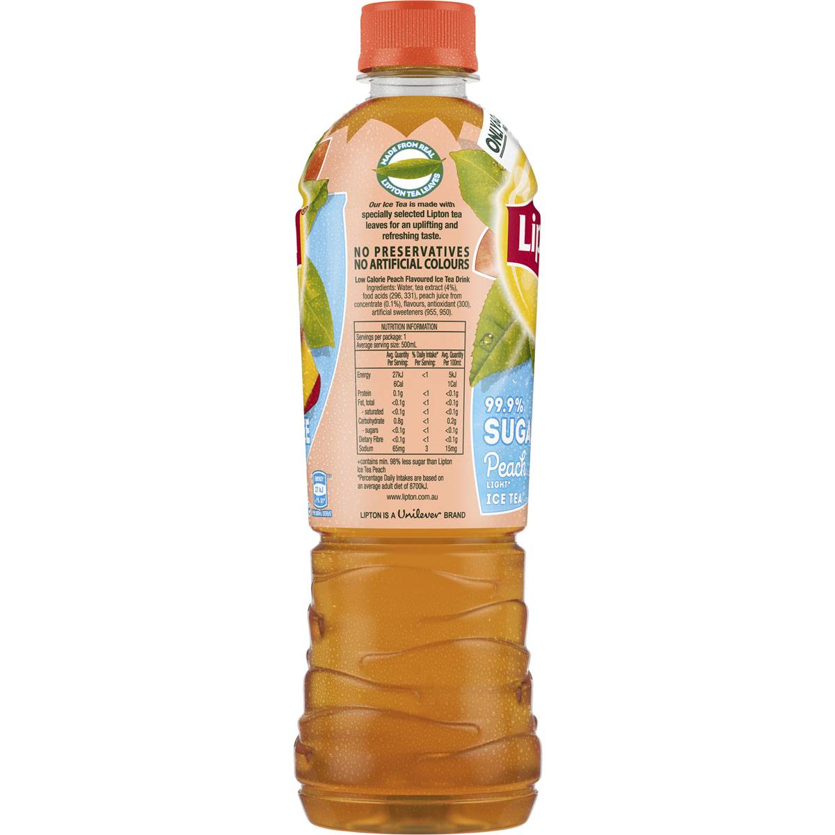 Lipton Ice Tea Peach Tea Sugar Free Light Iced Tea Bottle 500ml