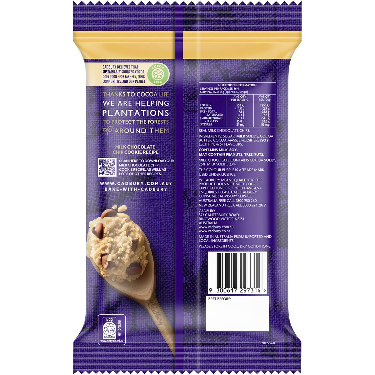 Cadbury Baking Milk Chocolate Chips Value Pack 410g Woolworths