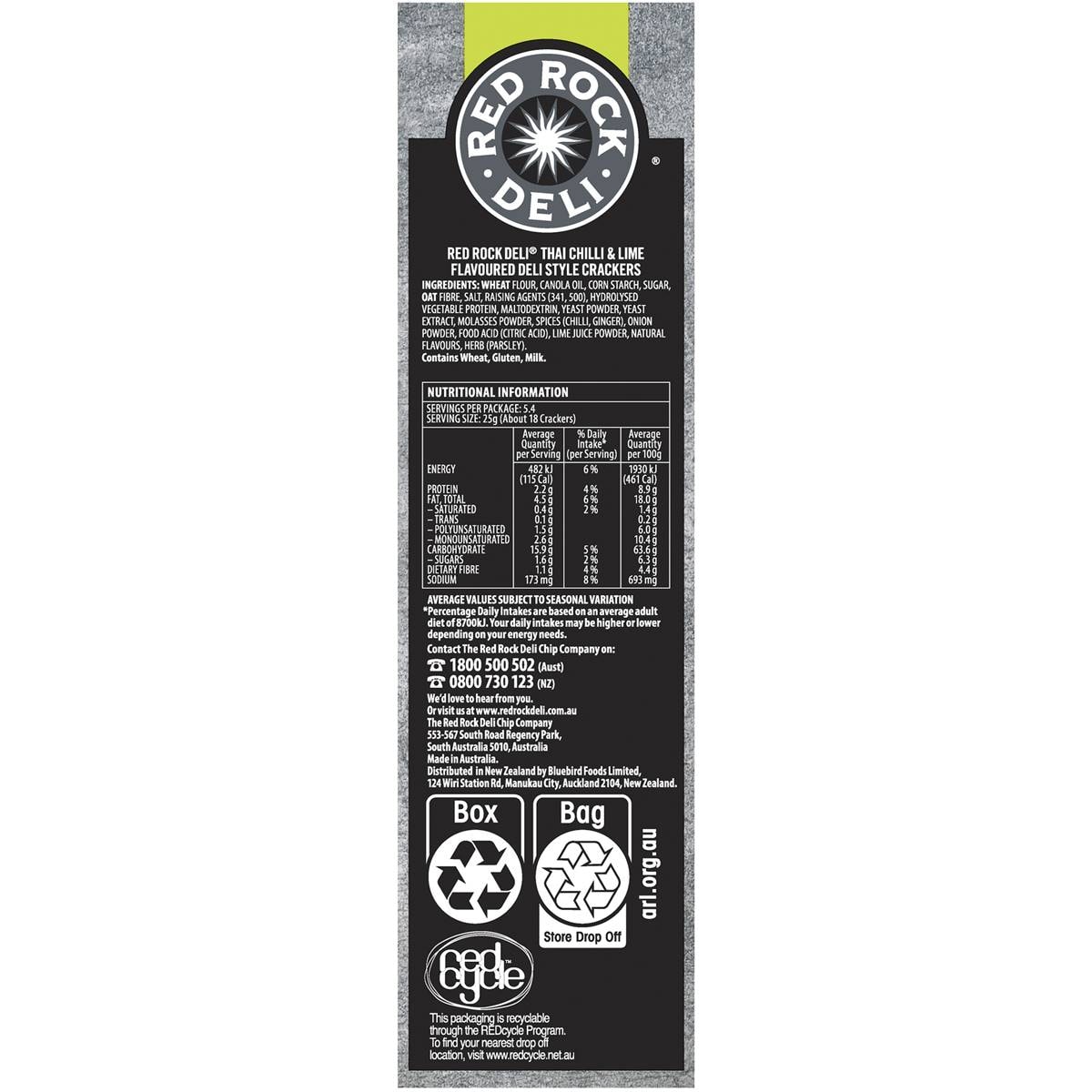 Red Rock Deli Deli Style Crackers Thai Chilli & Lime 135g Woolworths
