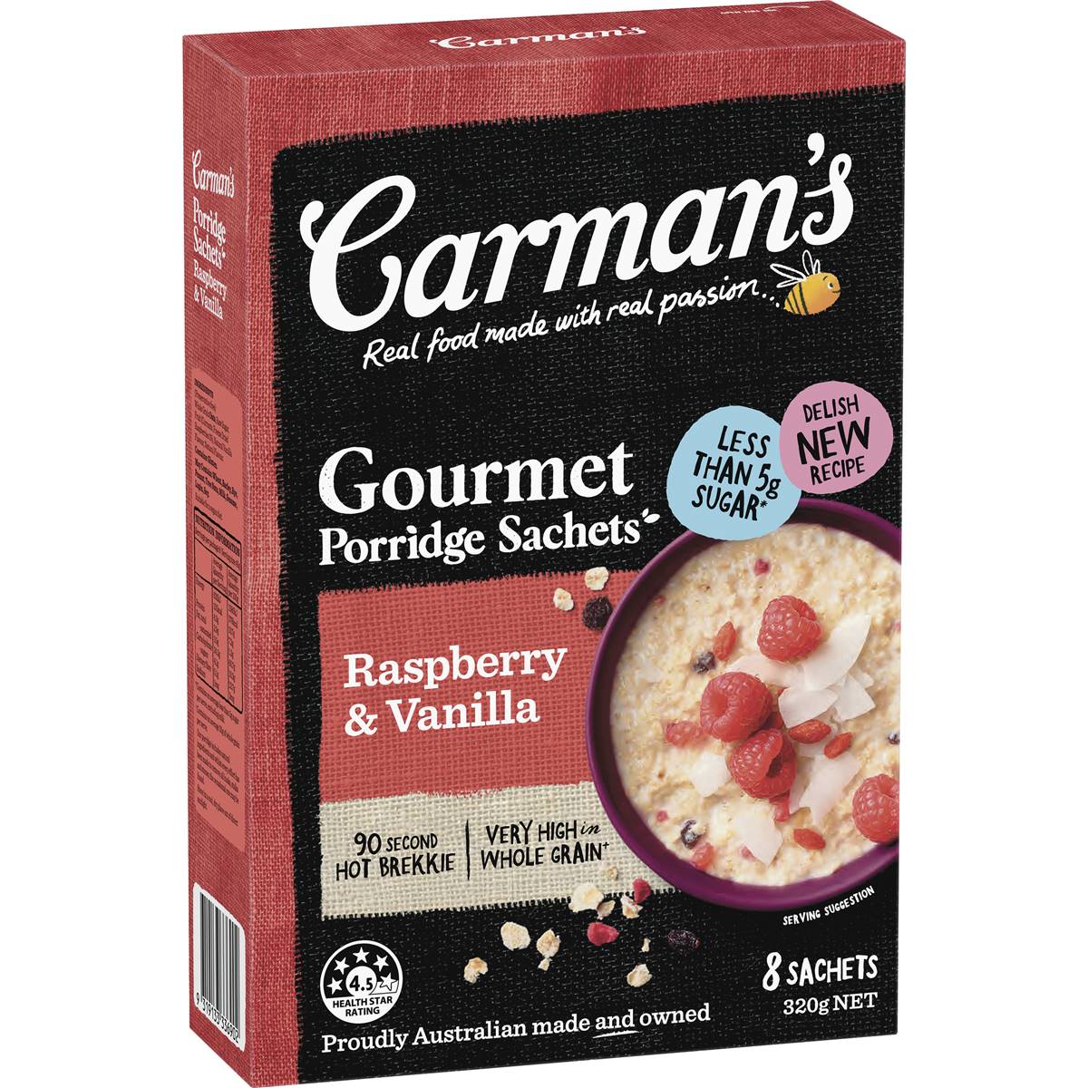 Carman S Porridge Sachets Raspberry And Vanilla 8 Pack Woolworths