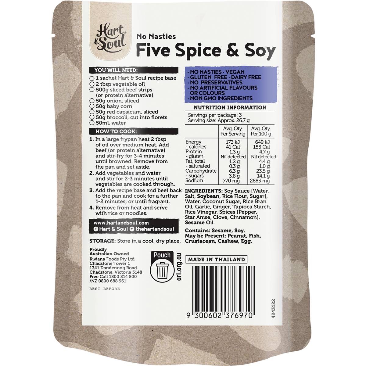 Hart & Soul Chinese Style Five Spice & Soy Stir Fry Recipe Base 80g Woolworths