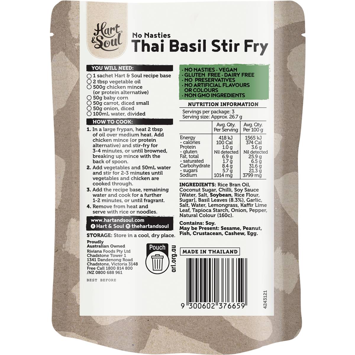 Hart & Soul Thai Basil Stir Fry Recipe Base 80g Woolworths