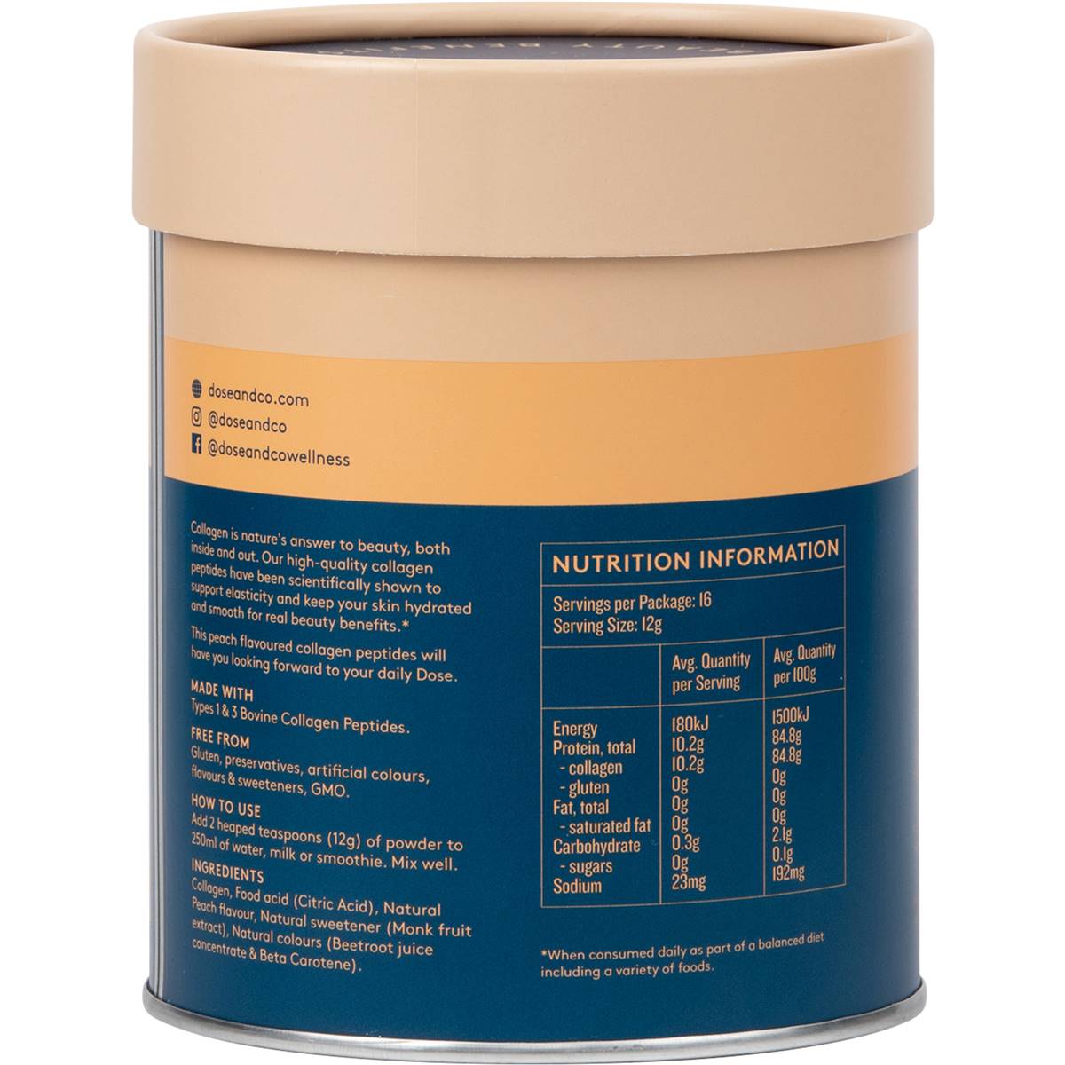 Dose co collagen peptides peach flavour 200g woolworths