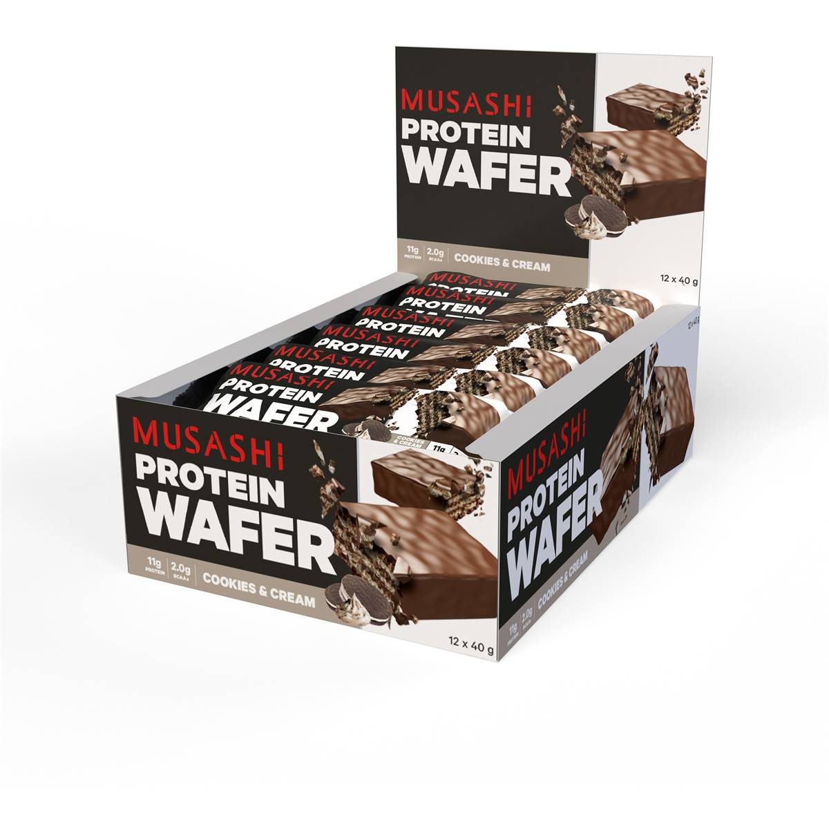 Musashi wafer protein bar cookies cream bcaas 40g woolworths
