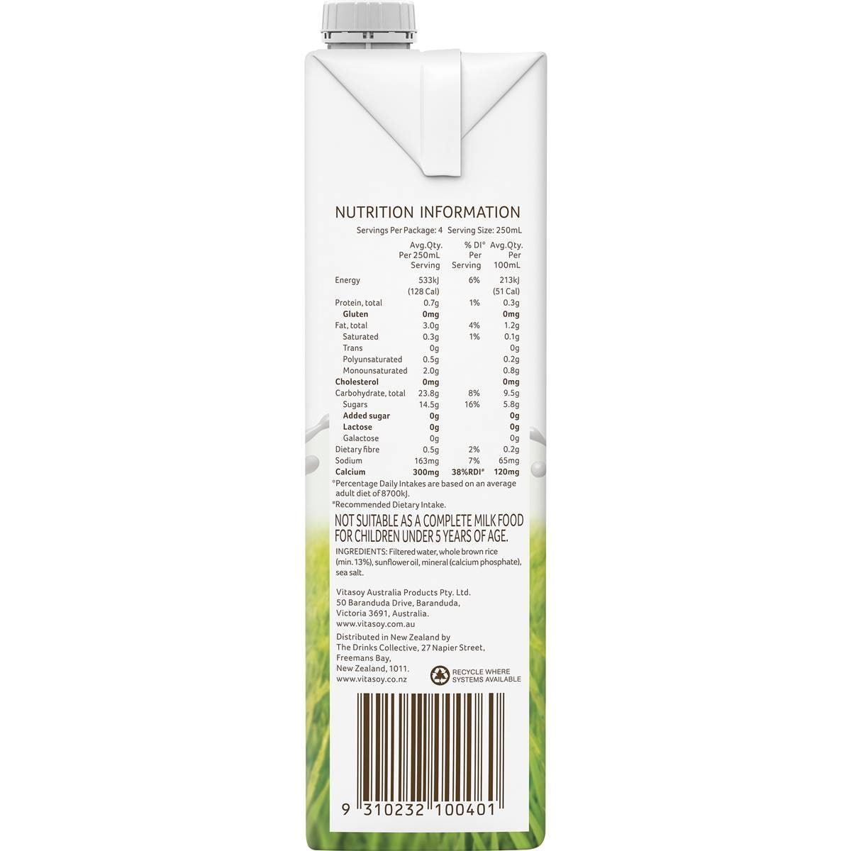 Vitasoy Rice Milk 1l Woolworths