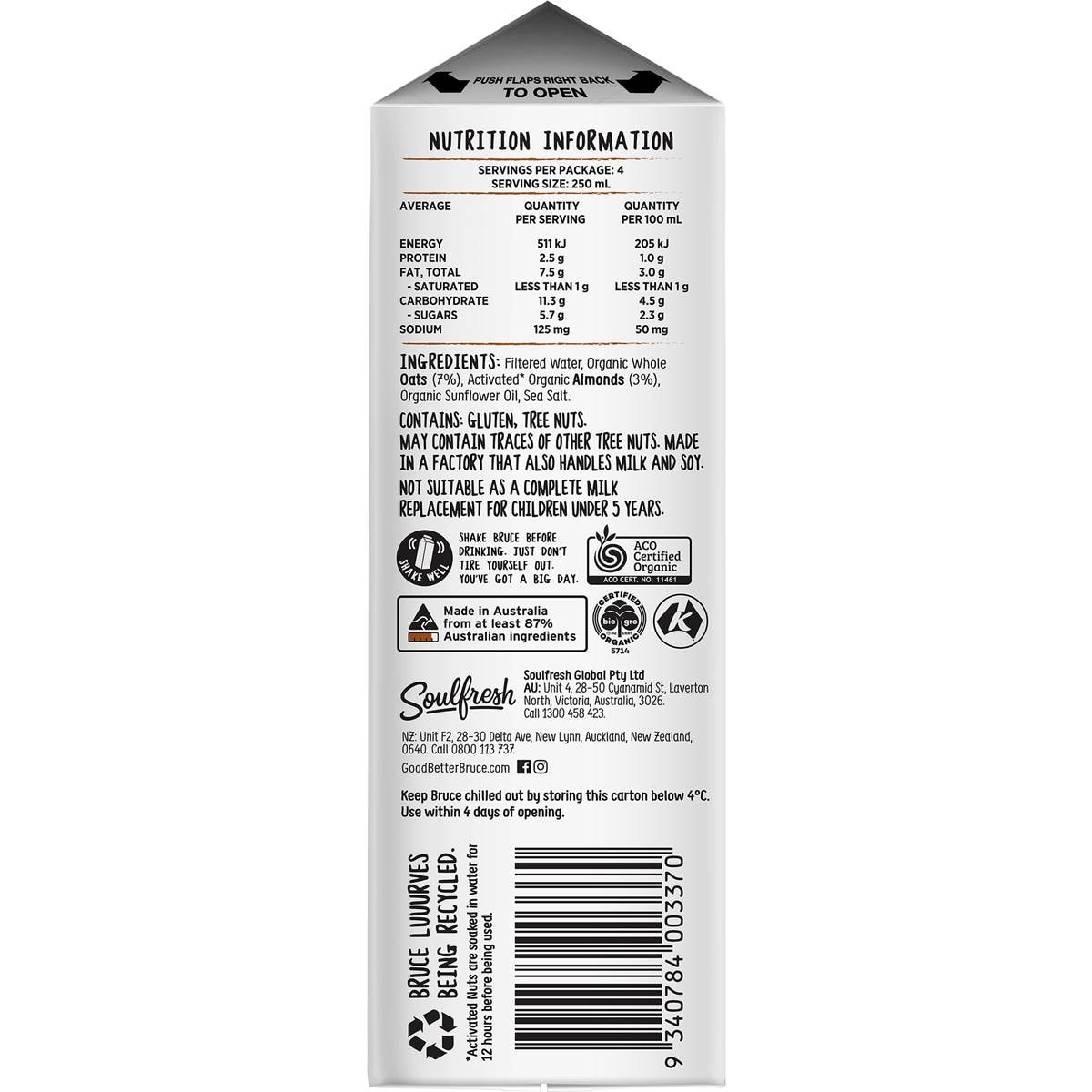 Barista Bruce Organic Almond Milk 1l Woolworths